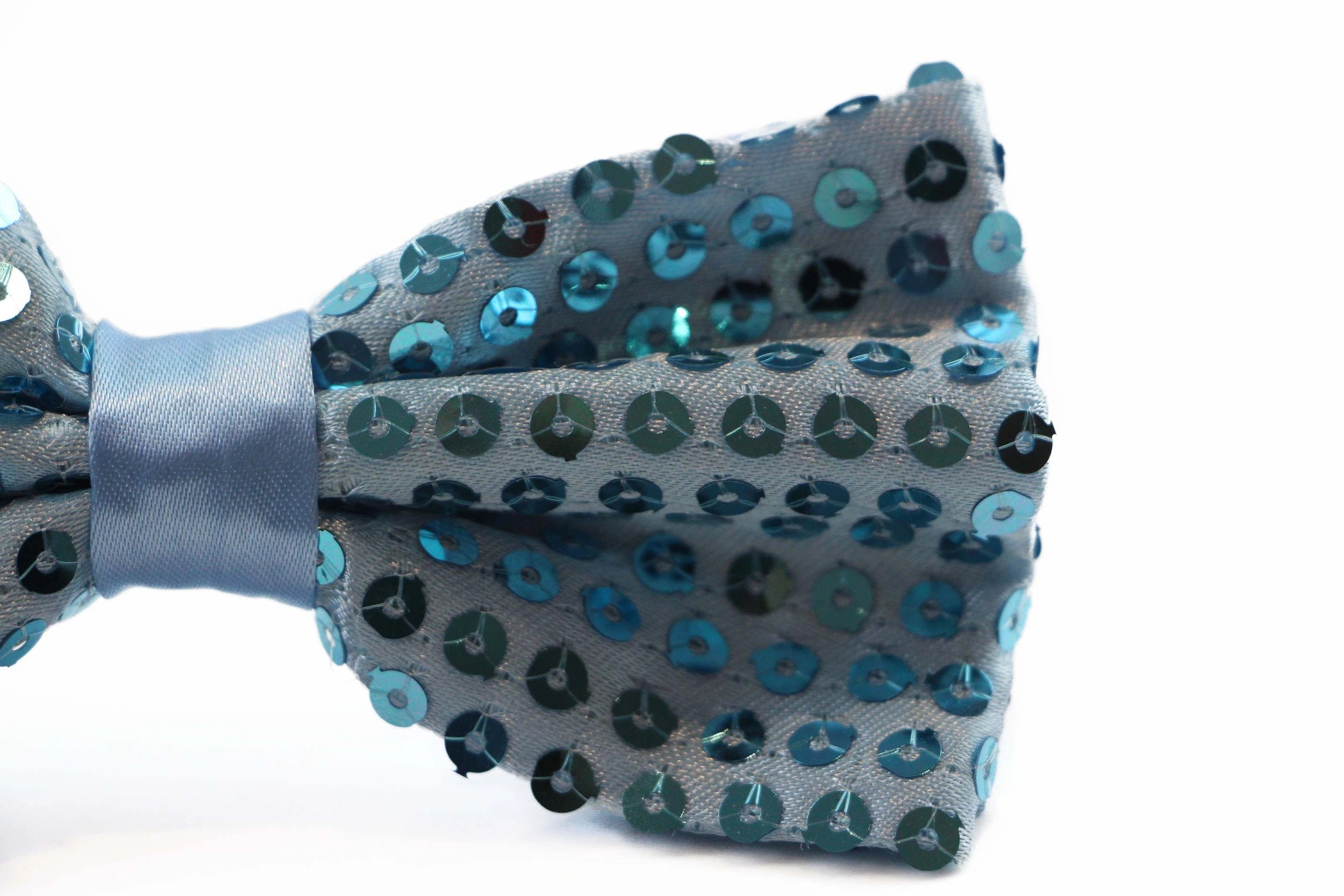 3 Zasel Mens Light Blue Sequin Patterned Bow Tie - Blue, 3 of 4