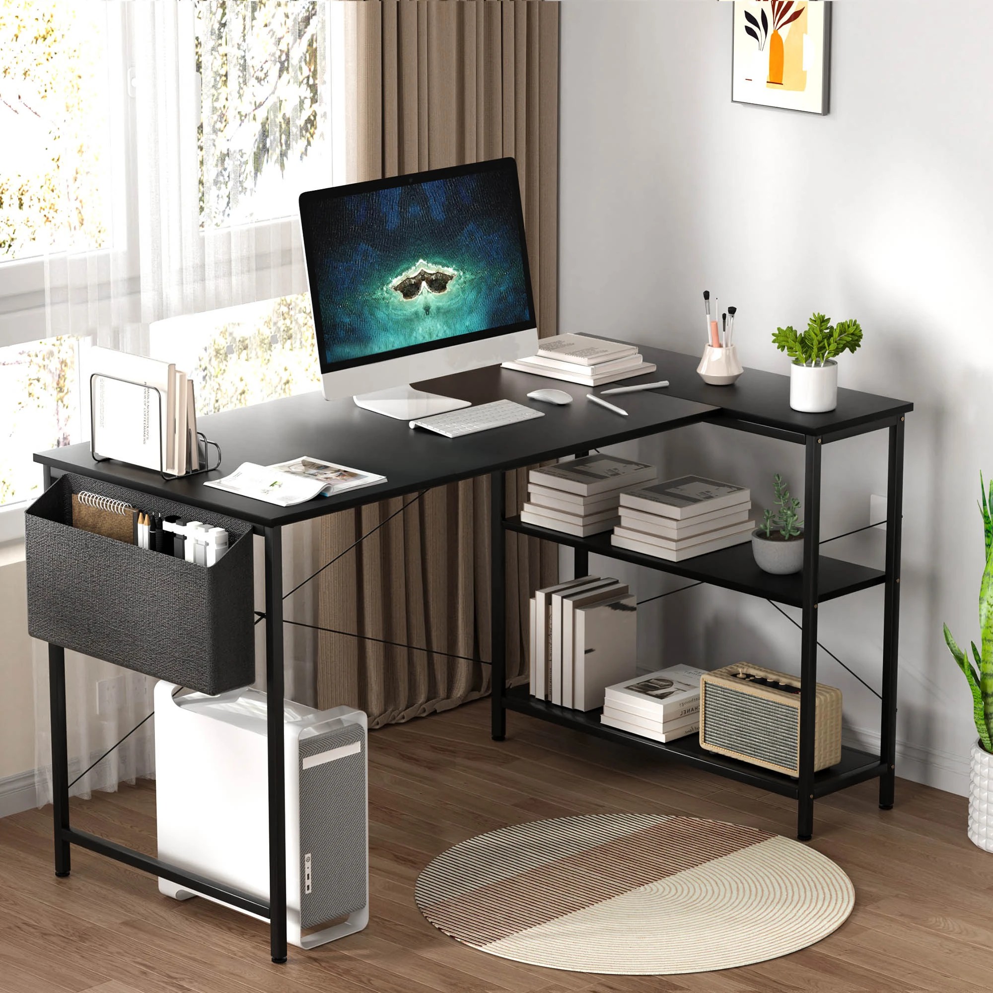 7 Levede L Shaped 120cm Computer Desk - Black, 7 of 9