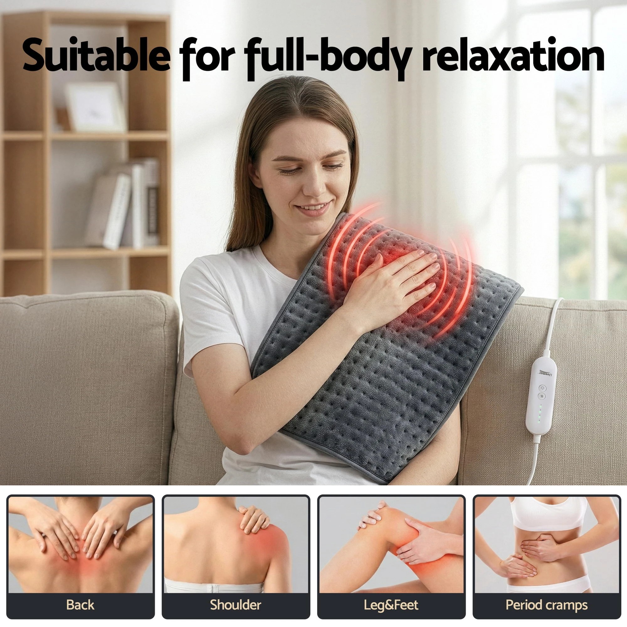 2 Livemor Electric Heating Pad Heat Mat 60x39cm - Grey, 2 of 6