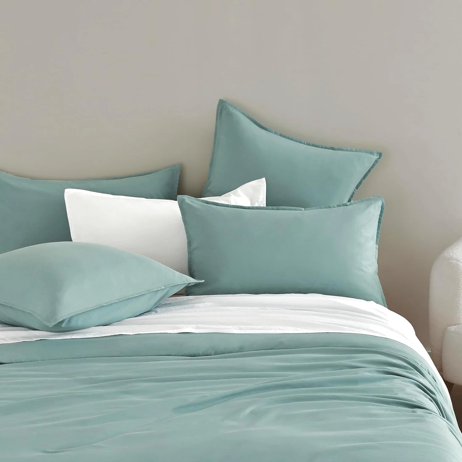 3 CleverPolly 2-Pack Vintage Washed Microfibre Standard Pillowcases - Seafoam, 3 of 3