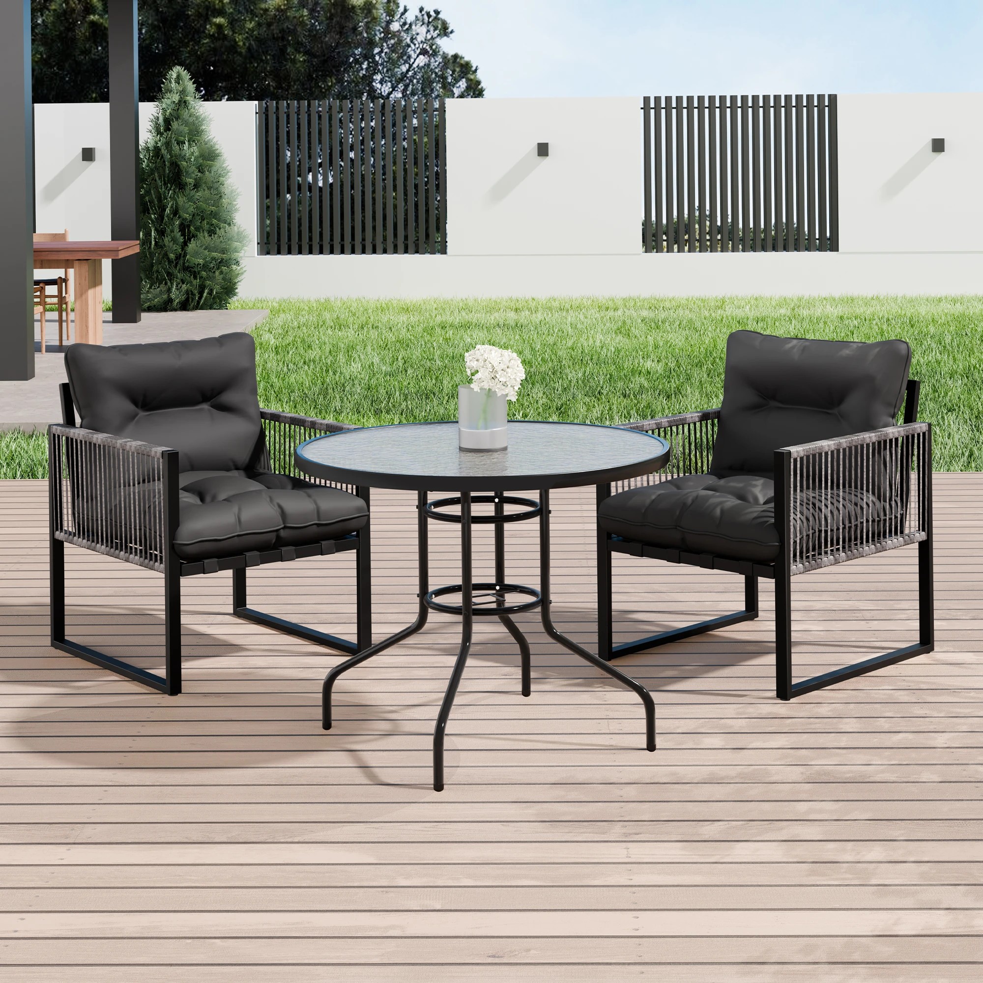 10 Alfordson Outdoor Patio Furniture Dining Table Lounge Chairs Set Glass Armchair - Grey, 10 of 10