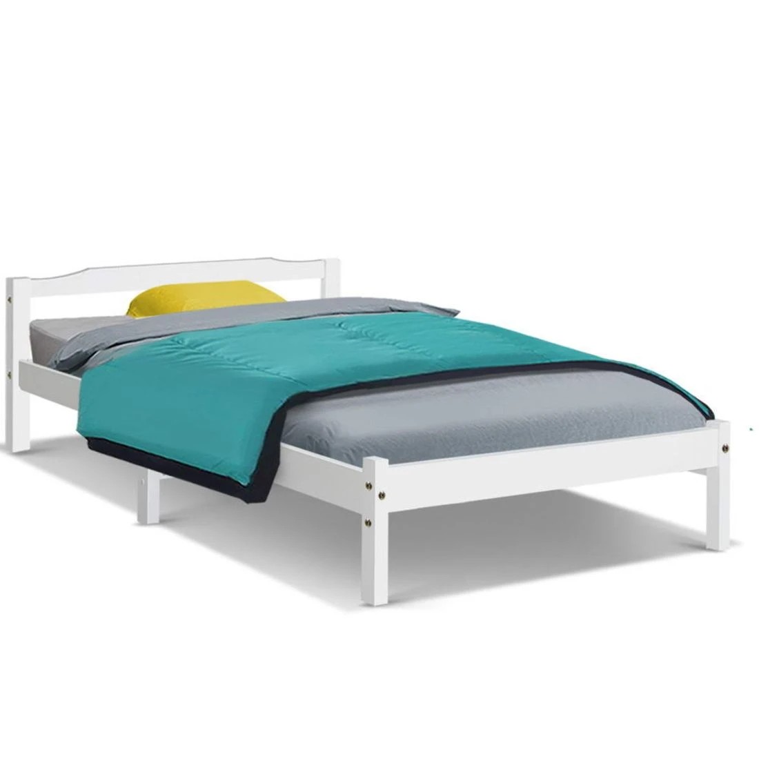 1 Artiss Bed Frame Single Size Wooden - White, 1 of 8