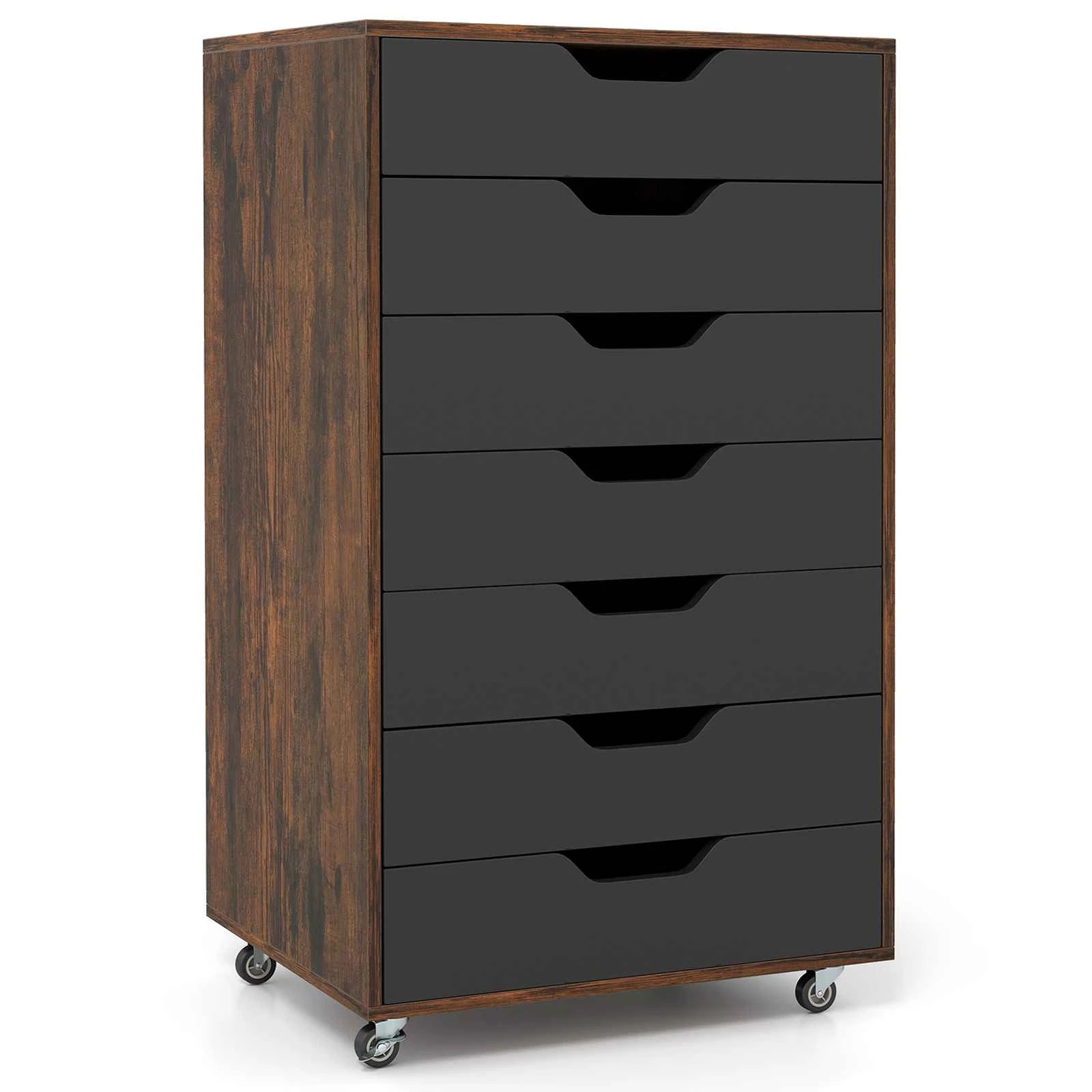 1 Costway 7 Drawer Mobile File Cabinet Rolling Storage Drawer Chest for Home Office - Brown, 1 of 4