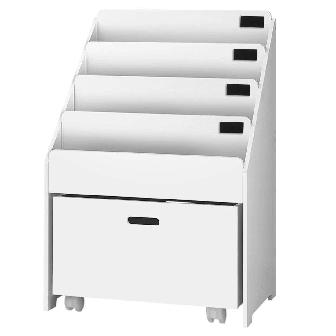 1 Keezi 4 Tiers Kids Bookshelf Storage Organiser Children Bookcase Drawers Display - White, 1 of 8