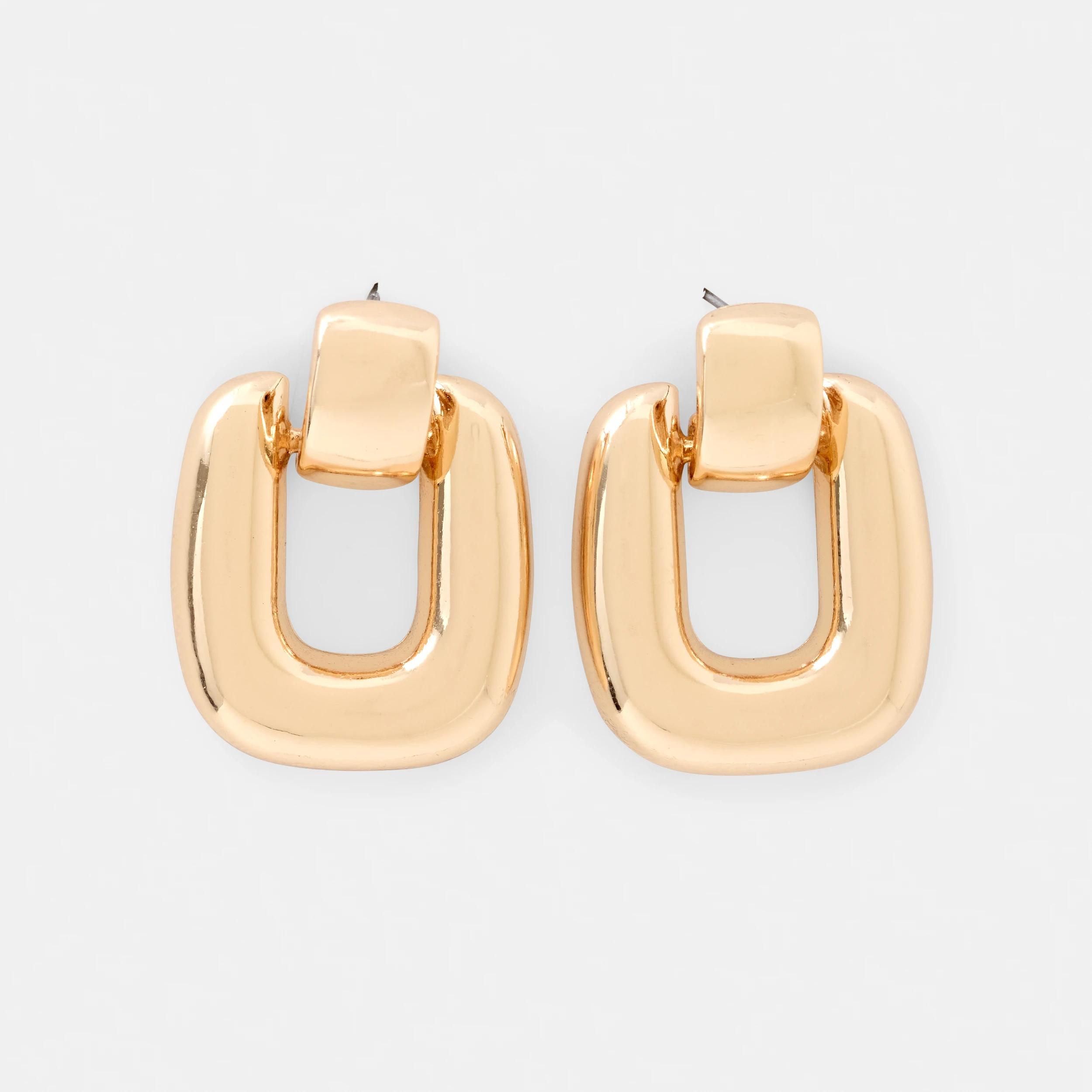 2 Square Doorknocker Earrings - Gold Tone Gold, 2 of 8