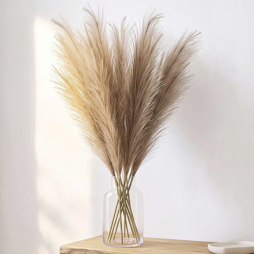 1 3Pcs Pampas Grass Artificial 116cm Fluffy Faux Silk for Vase Brown, 1 of 8