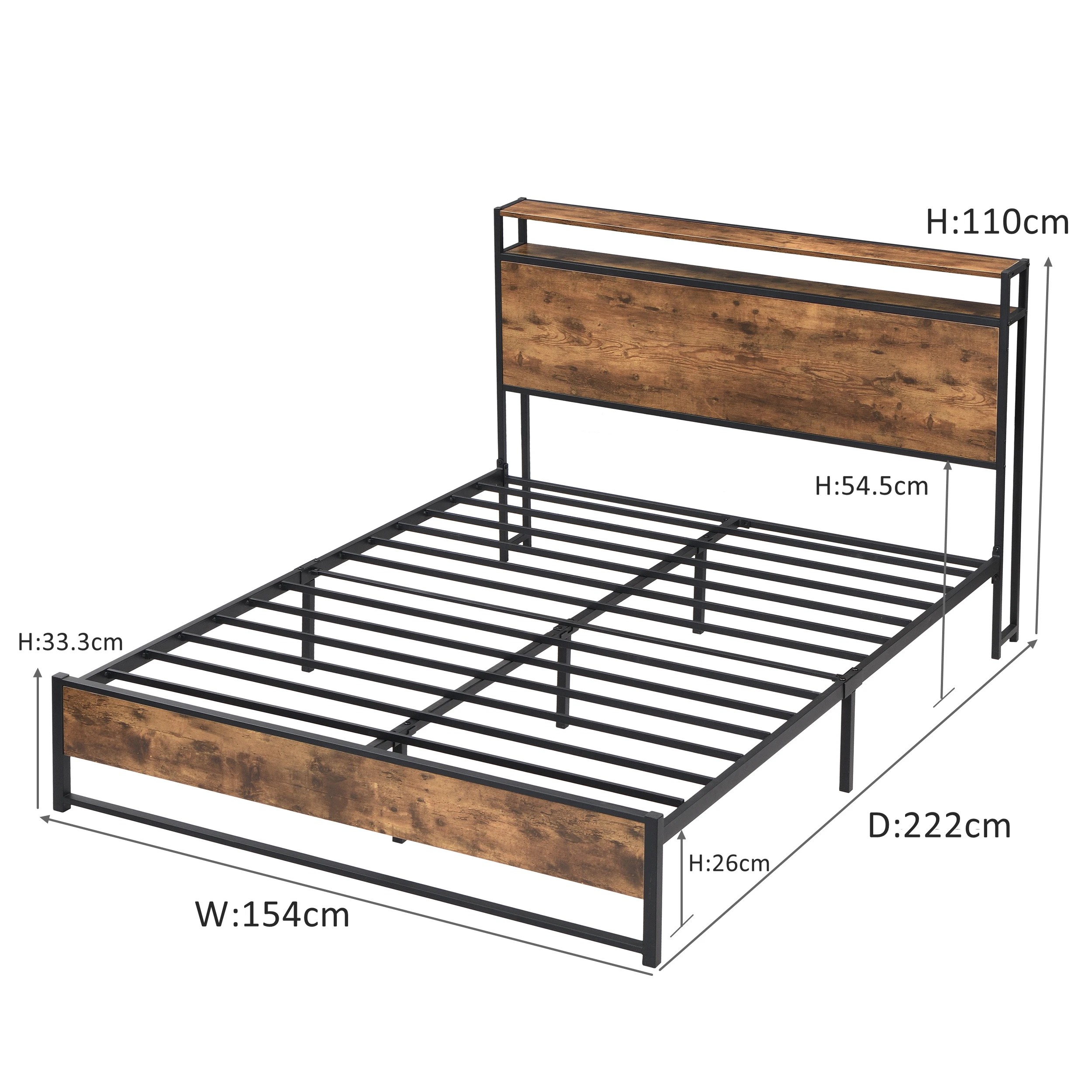 10 IHOMDEC BED01 Queen Metal & Wood Bed Frame Base - Brown - Brown, 10 of 10