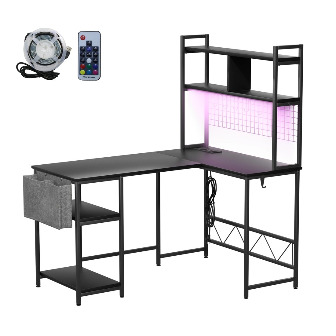 1 Levede L-shaped Led Computer Desk - Black, 1 of 6