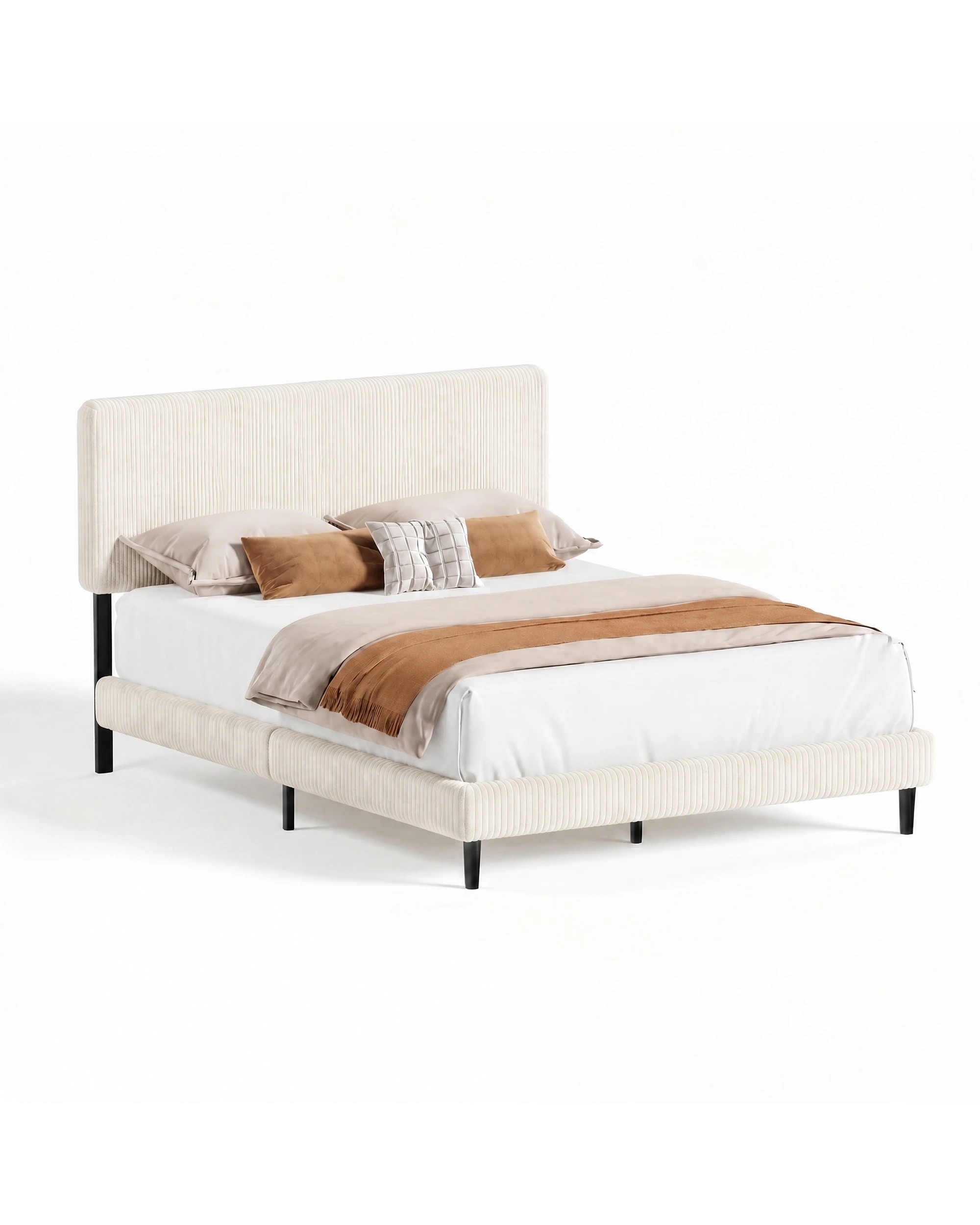 2 Ufurniture Queen Corduroy Bed Frame Adjustable Headboard Underbed Storage - Beige, 2 of 9