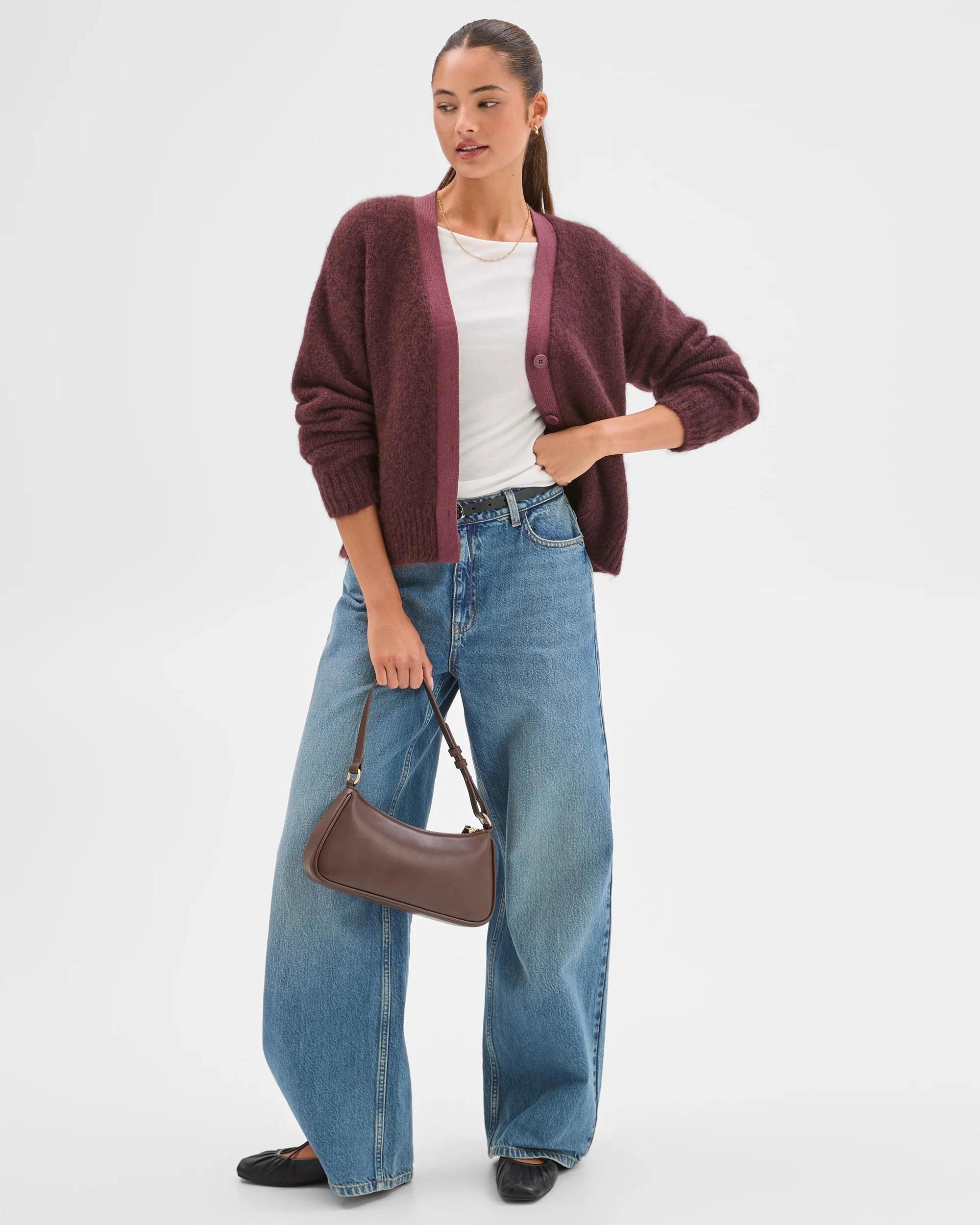 1 Lily Loves Contrast Bind Cardigan FUDGE, 1 of 8