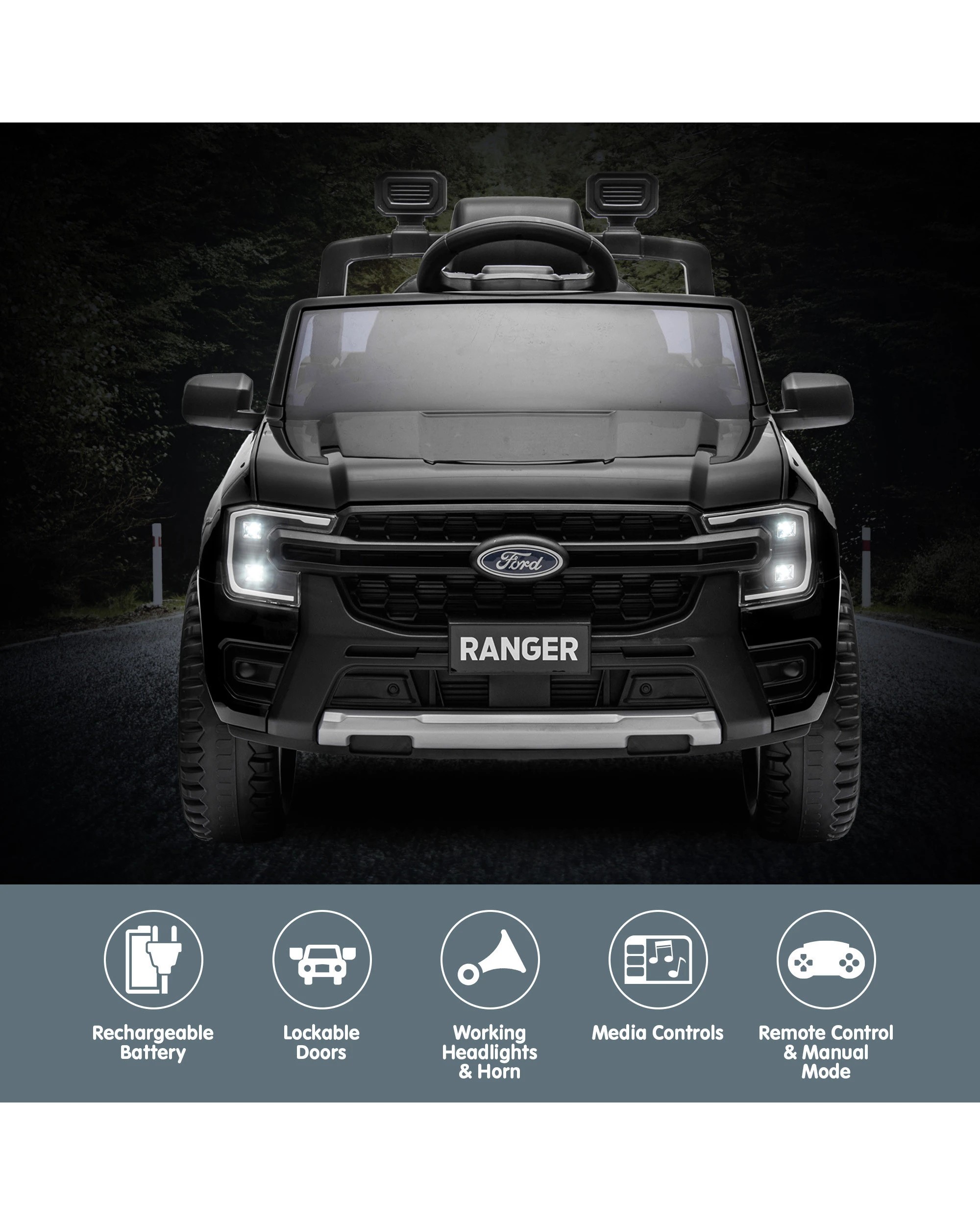 4 Kahuna Ford Ranger Electric Kids Ride On Car - Black, 4 of 9