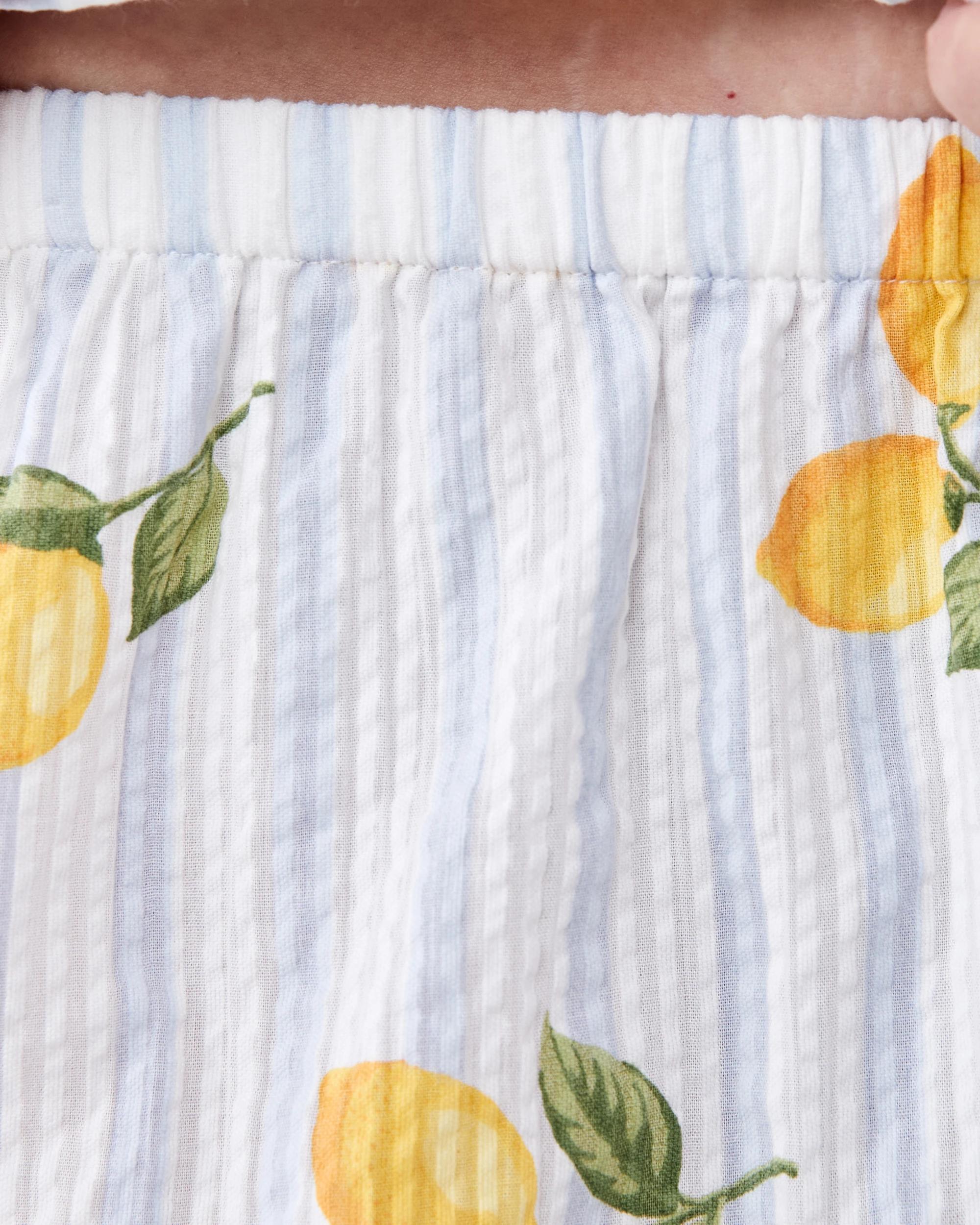 7 Cotton Seersucker Short Sleeve and Shorts Pyjama Set Lemon Strp, 7 of 8