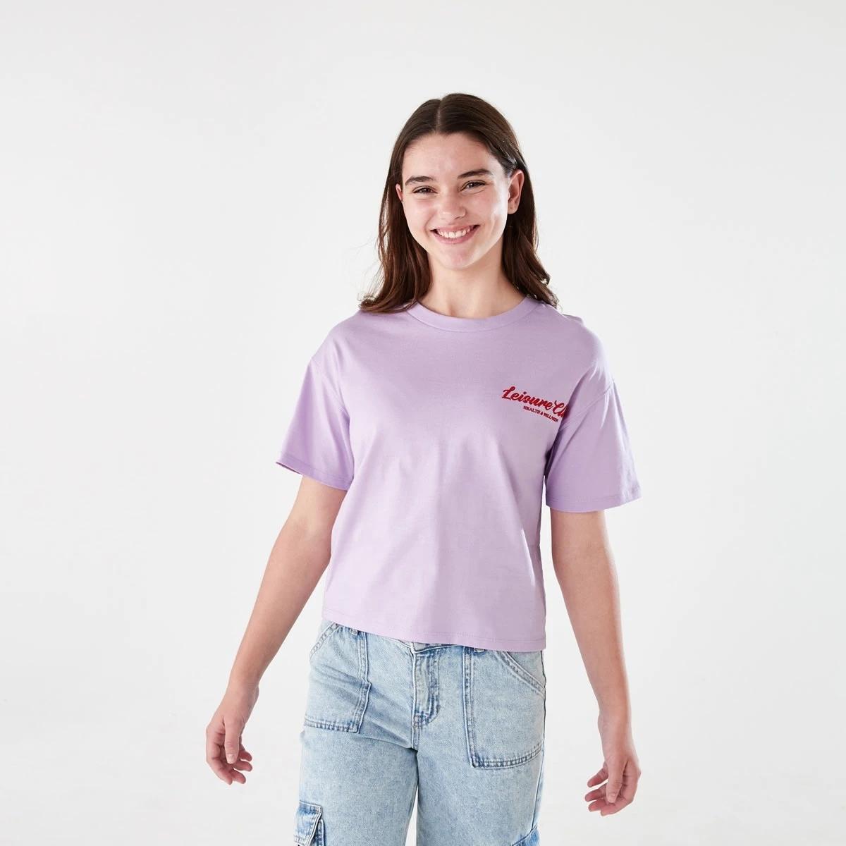 1 Short Sleeve Cropped Print T-shirt LEISURE CLUB PASTEL LILAC, 1 of 8
