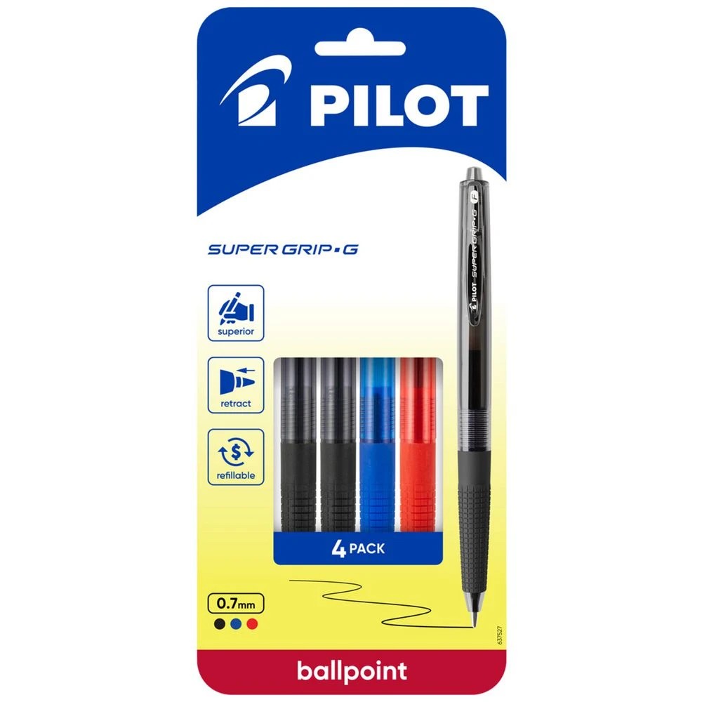 1 PILOT Super Grip G Retractable Ballpoint Pen 0.7mm Asst 4Pk, 1 of 8