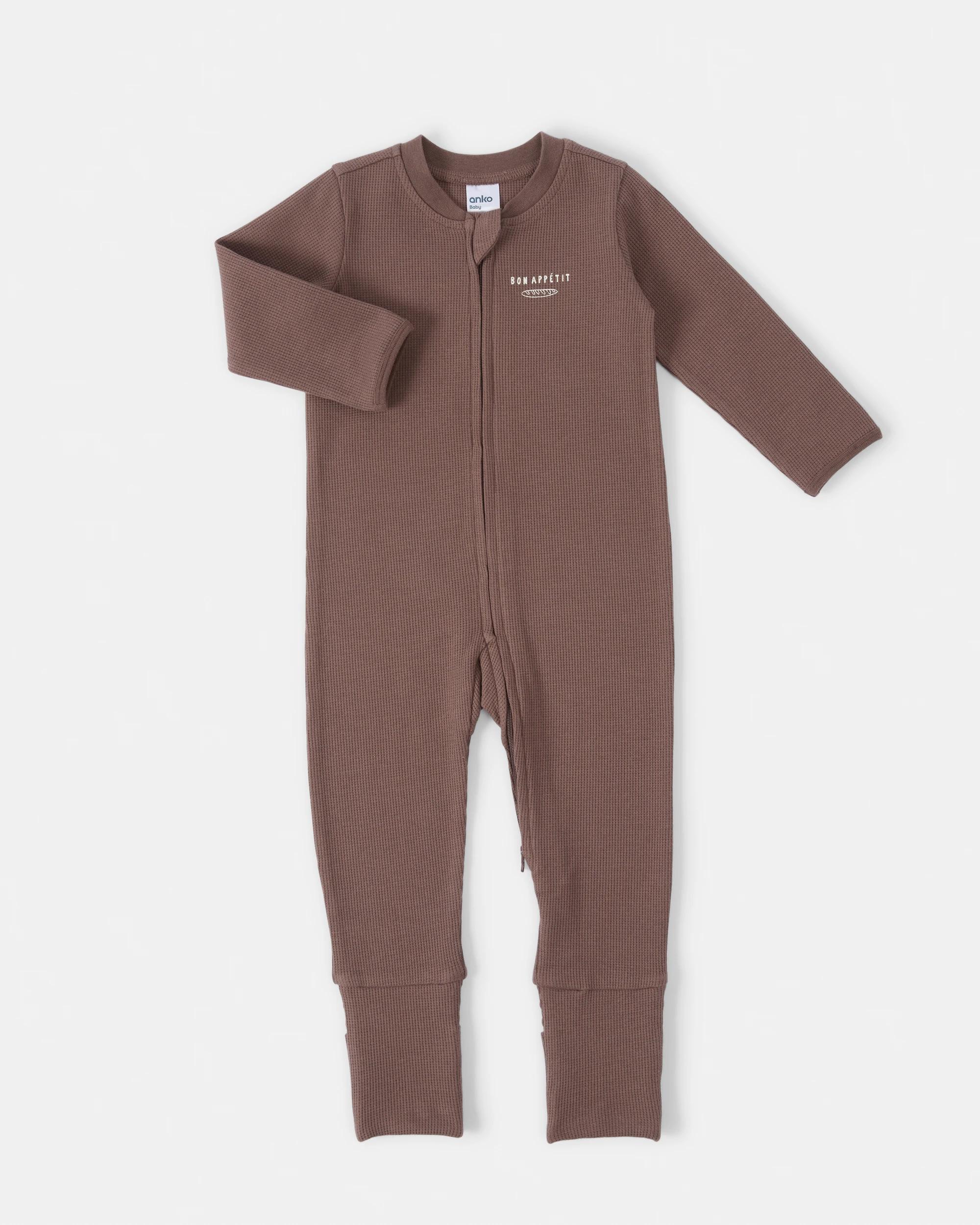 1 Cotton Waffle Turn Cuff Coverall Brwn Bonap, 1 of 3