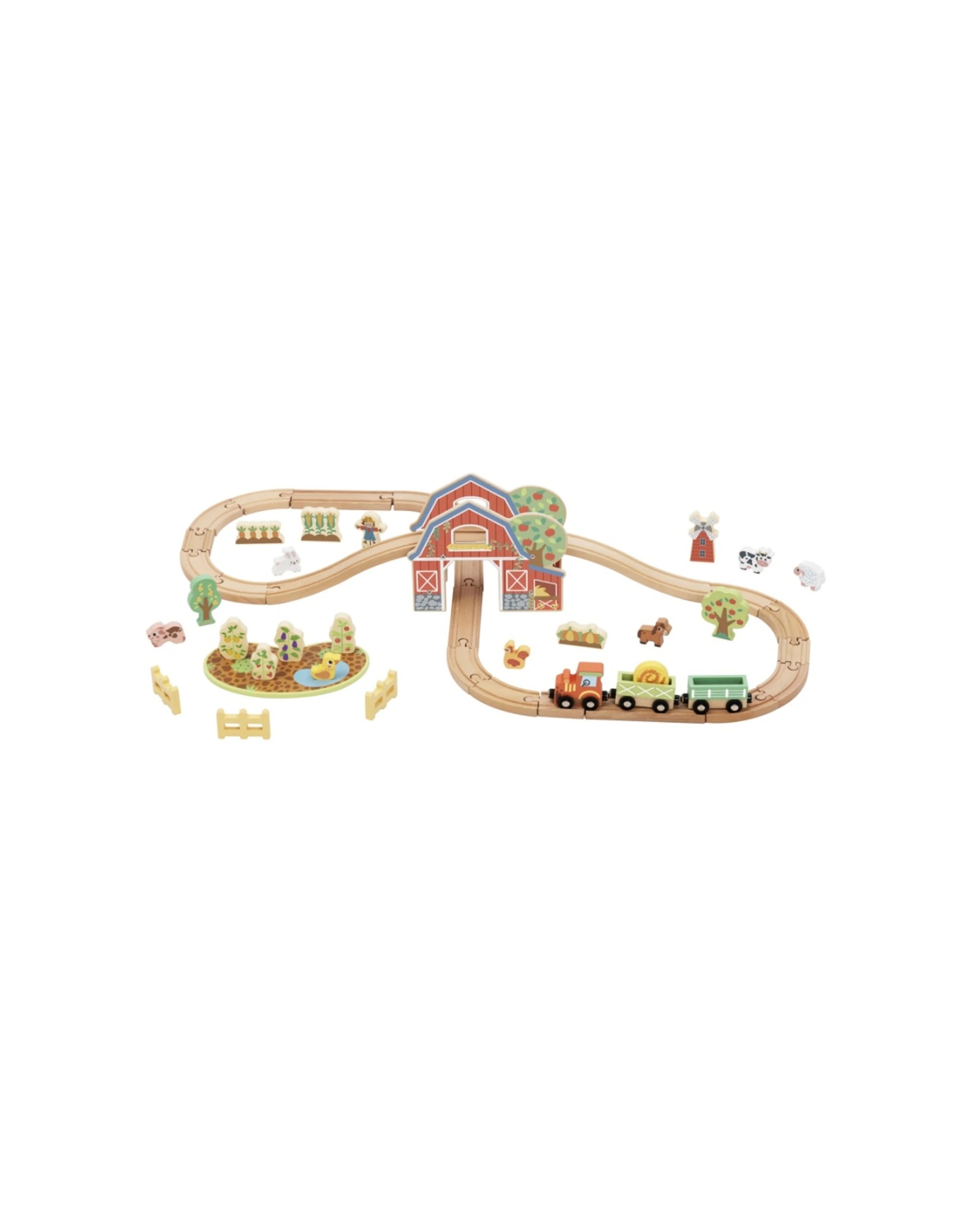 1 Tooky Toy Kids Children Wooden Farm Train and Animals Playset - Multi, 1 of 7