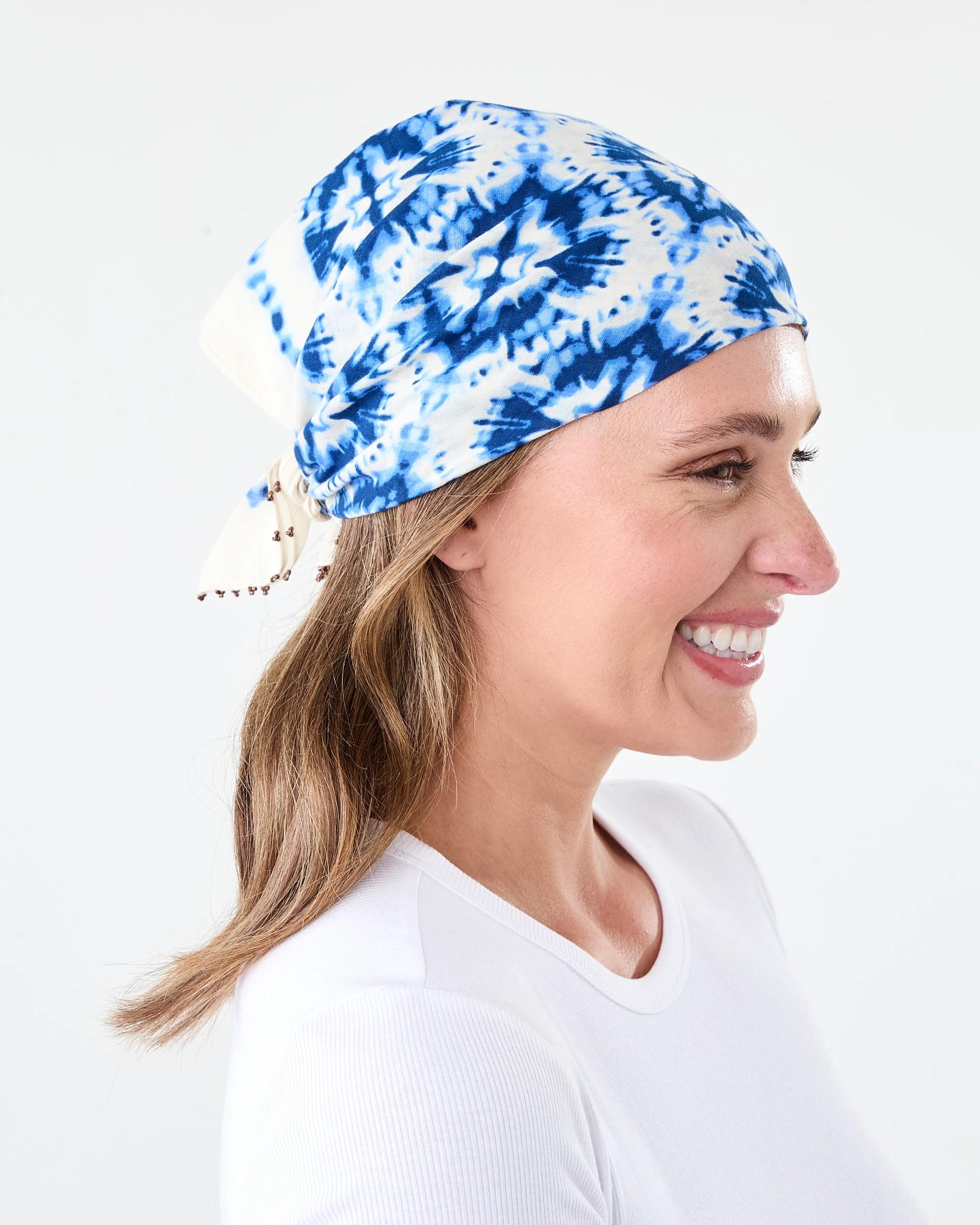 4 Tie Dye Tile Hair Scarf Blue, 4 of 5