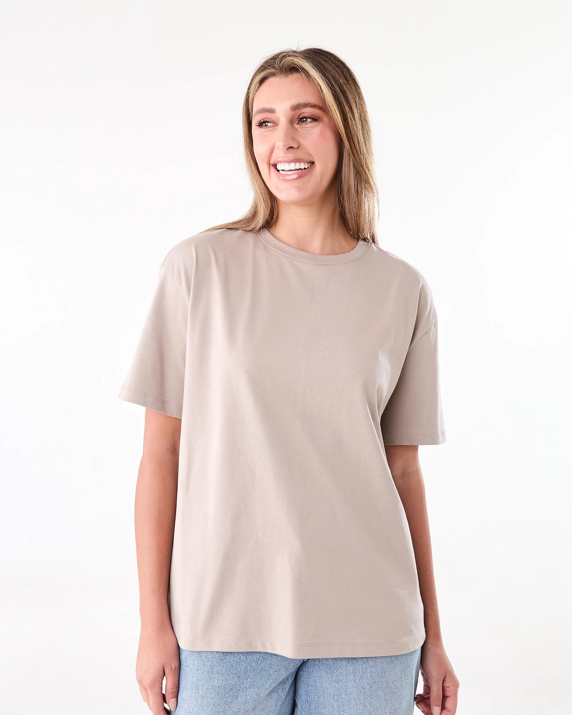 1 Short Sleeve Oversized Boyfriend T-shirt Grey Taupe, 1 of 6