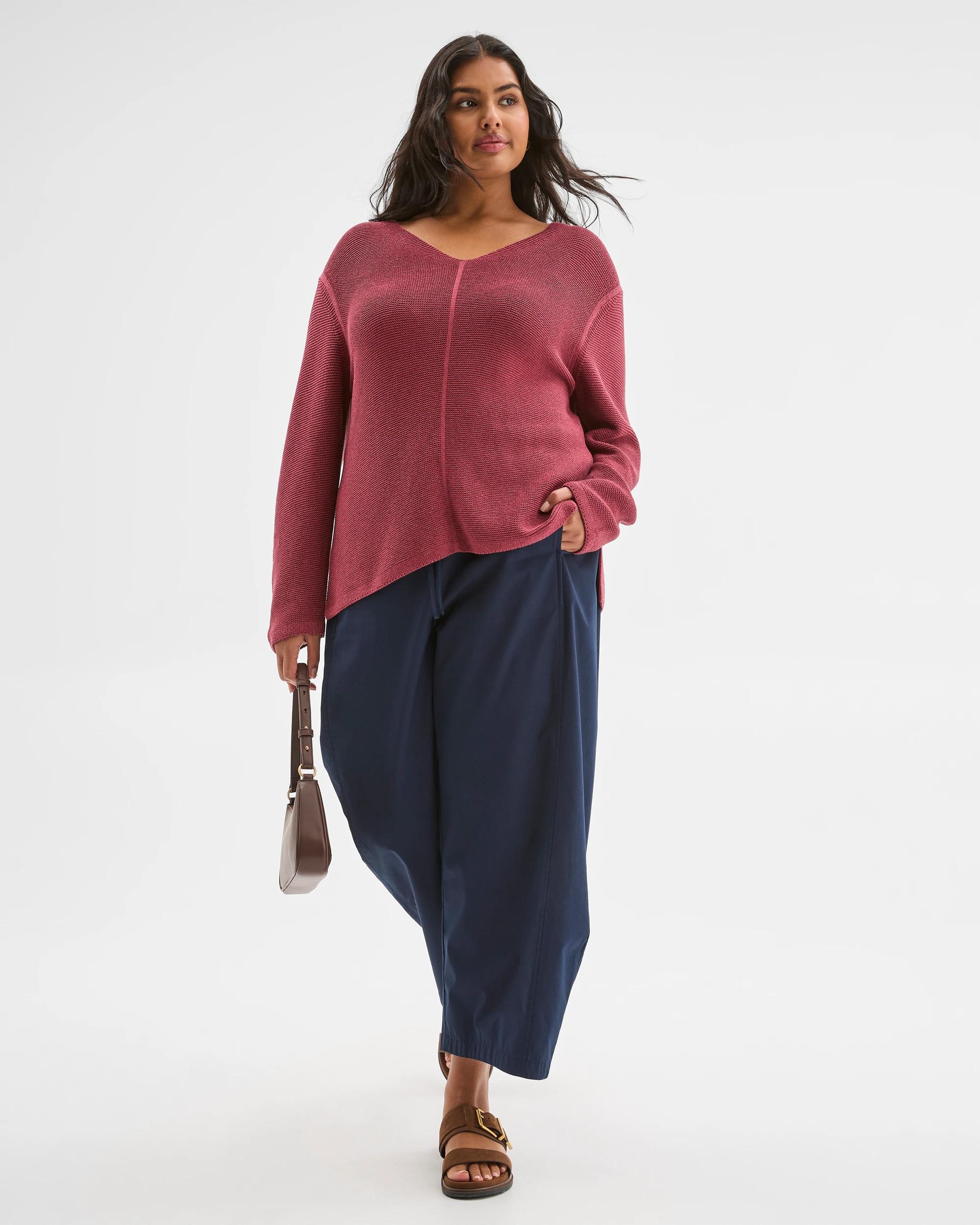 1 Target Curve Plus Size Australian Cotton Blend V-Neck Ottoman Twist Jumper MULBERRY, 1 of 5