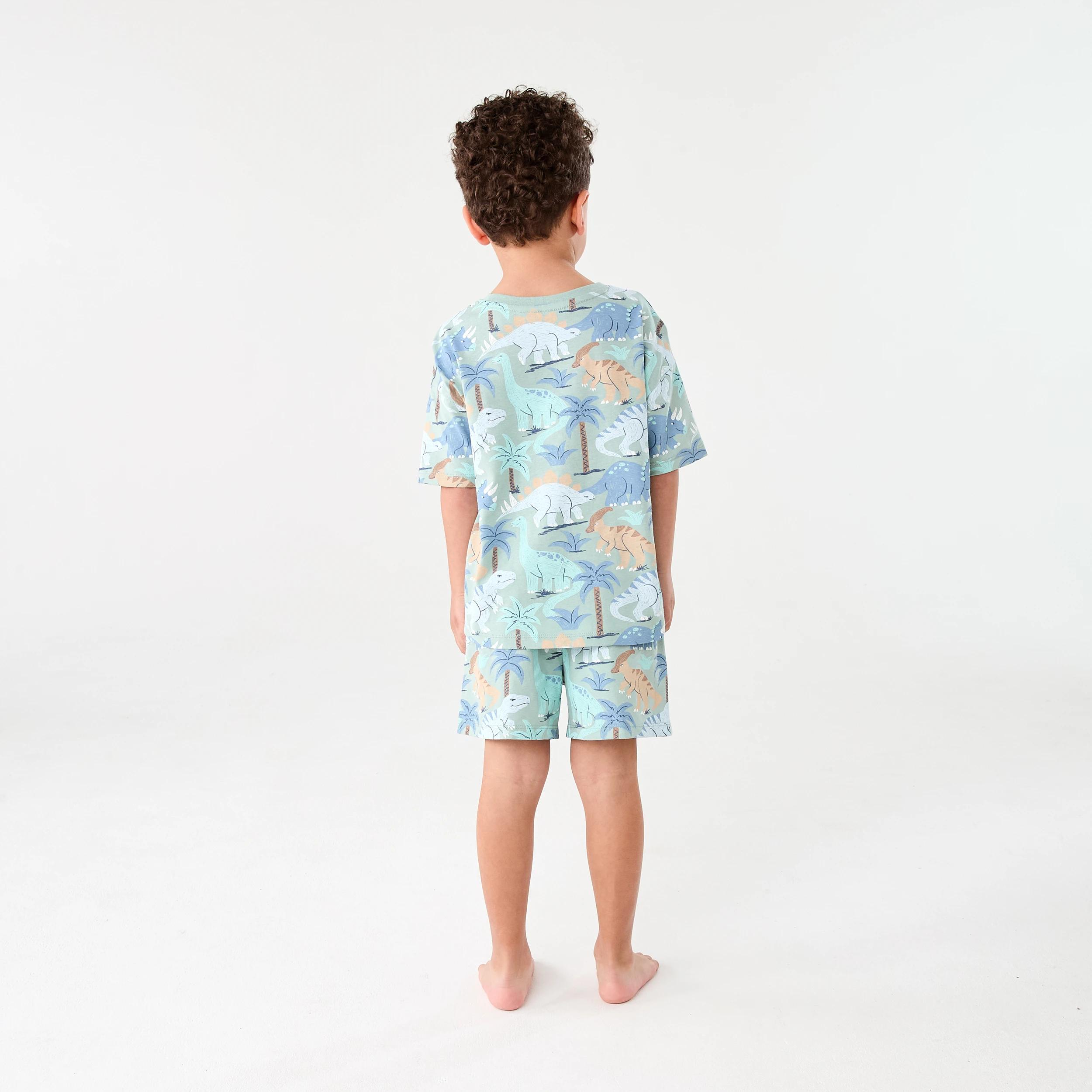 2 Short Sleeve Jersey Pyjama Set BLUE DINO, 2 of 7