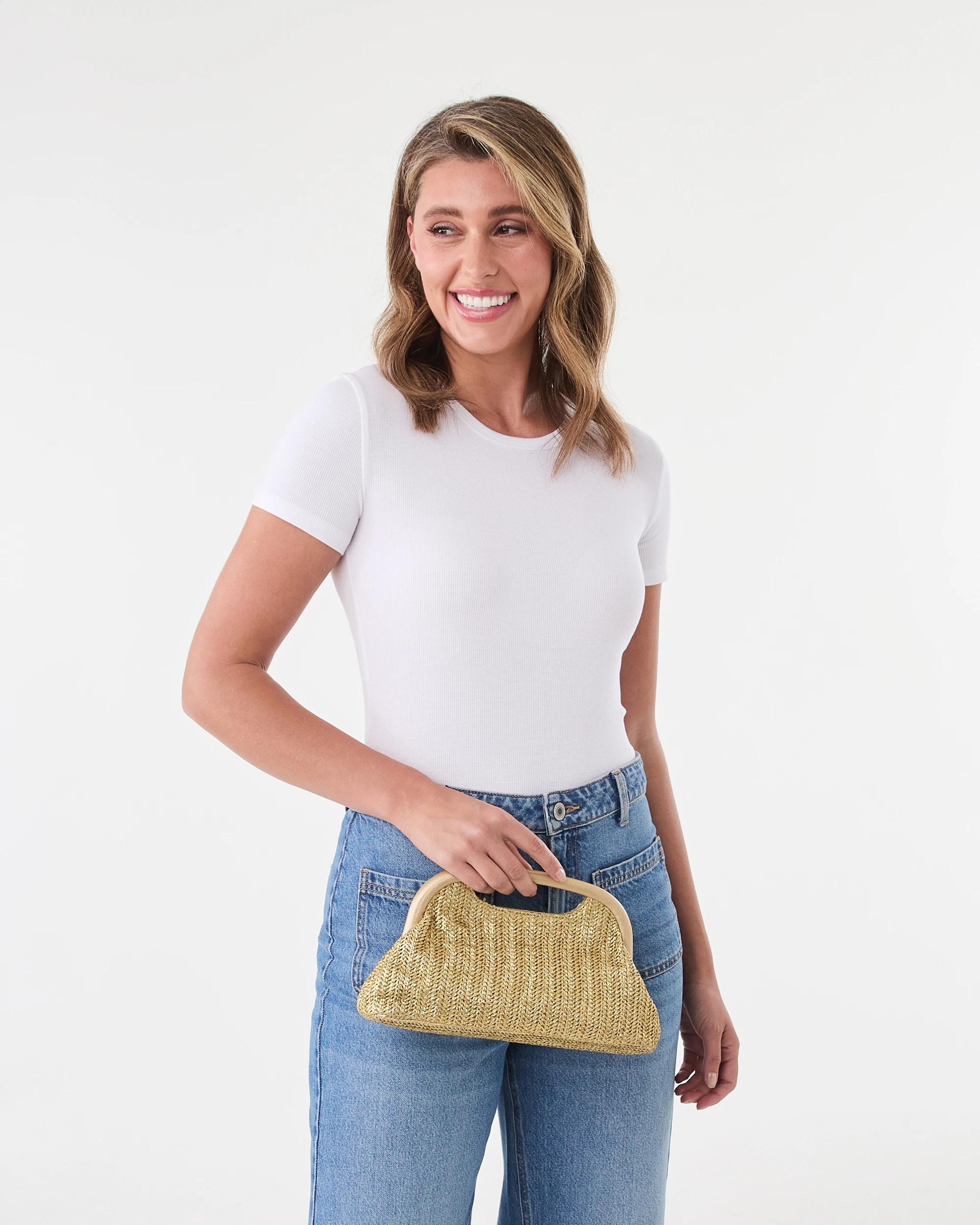 4 Metallic Straw Clutch Gold, 4 of 4