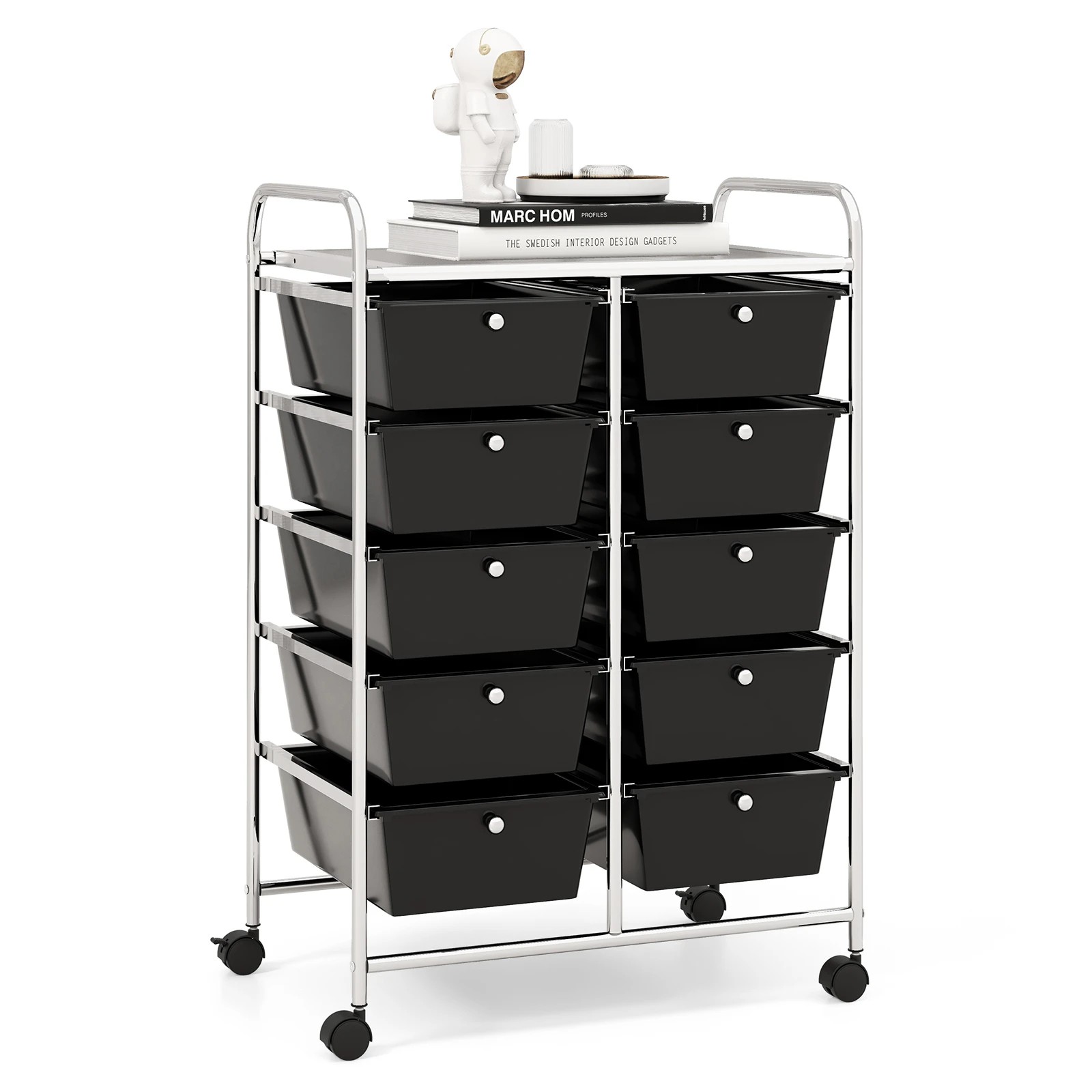 4 Costway 10 Drawers Mobile Storage Cart Utility Trolley - Black, 4 of 4