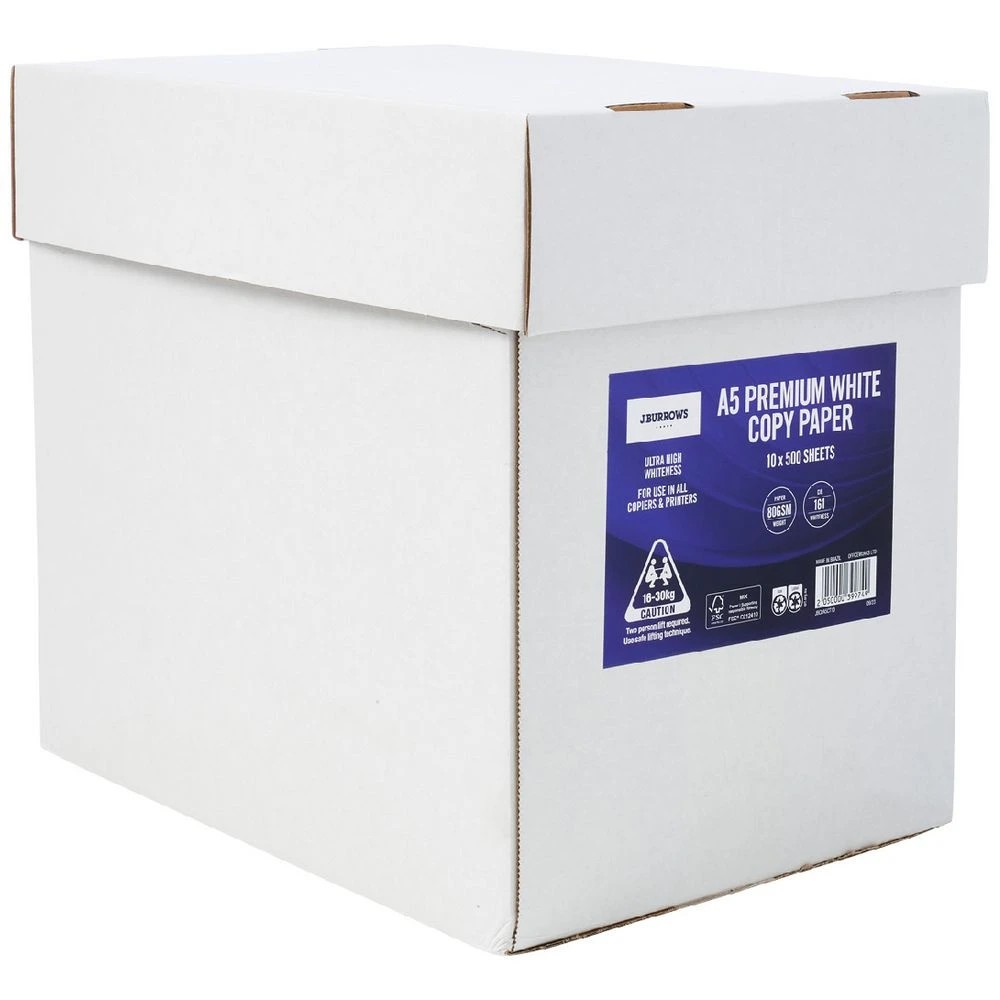 1 J.Burrows 80gsm Premium A5 Copy Paper 500 Sheet Reams 10 Pack, 1 of 2