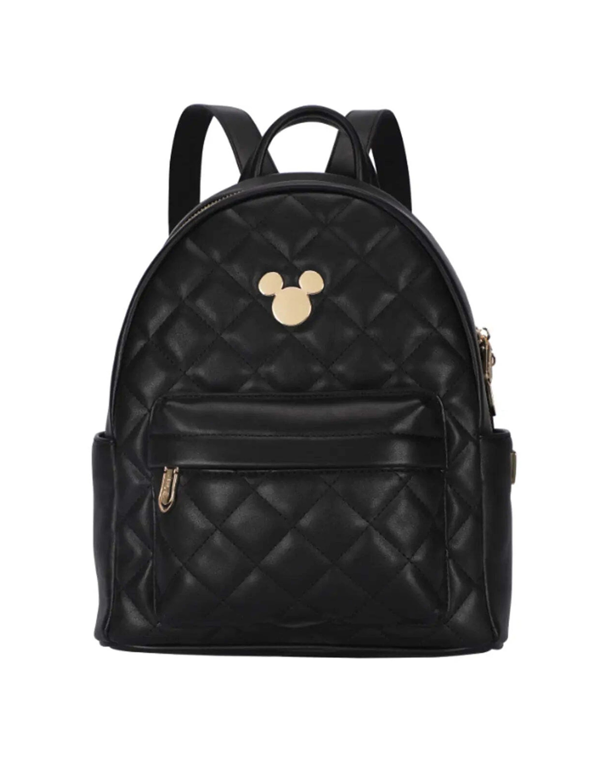 1 Disney Mickey Deluxe Quilted Mini Backpack Adjustable Straps PU Leather Durable Quality Bag - Black, 1 of 6