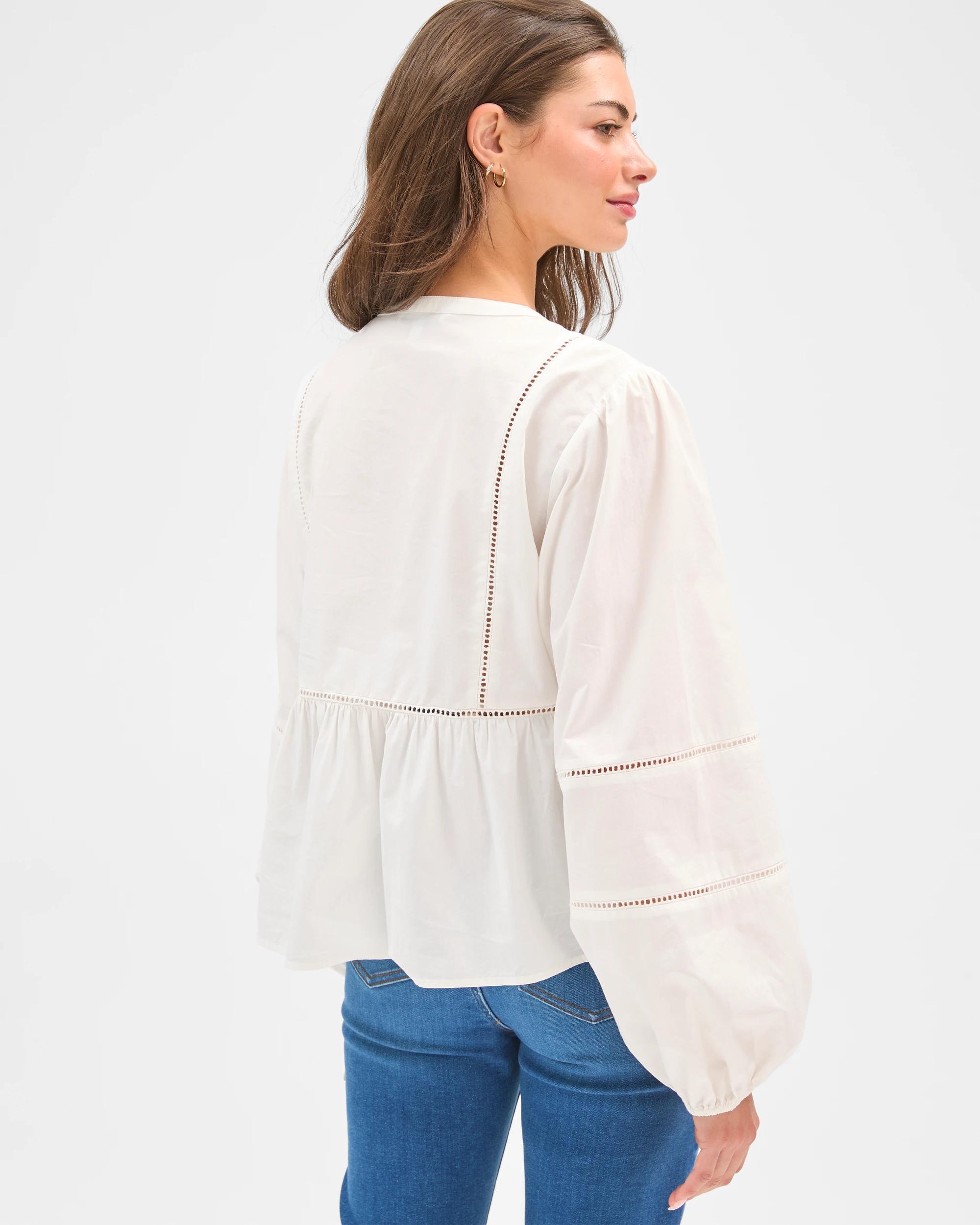 6 Target Petites Long Sleeve Trim Detail Pintuck Blouse PALE OAT, 6 of 6