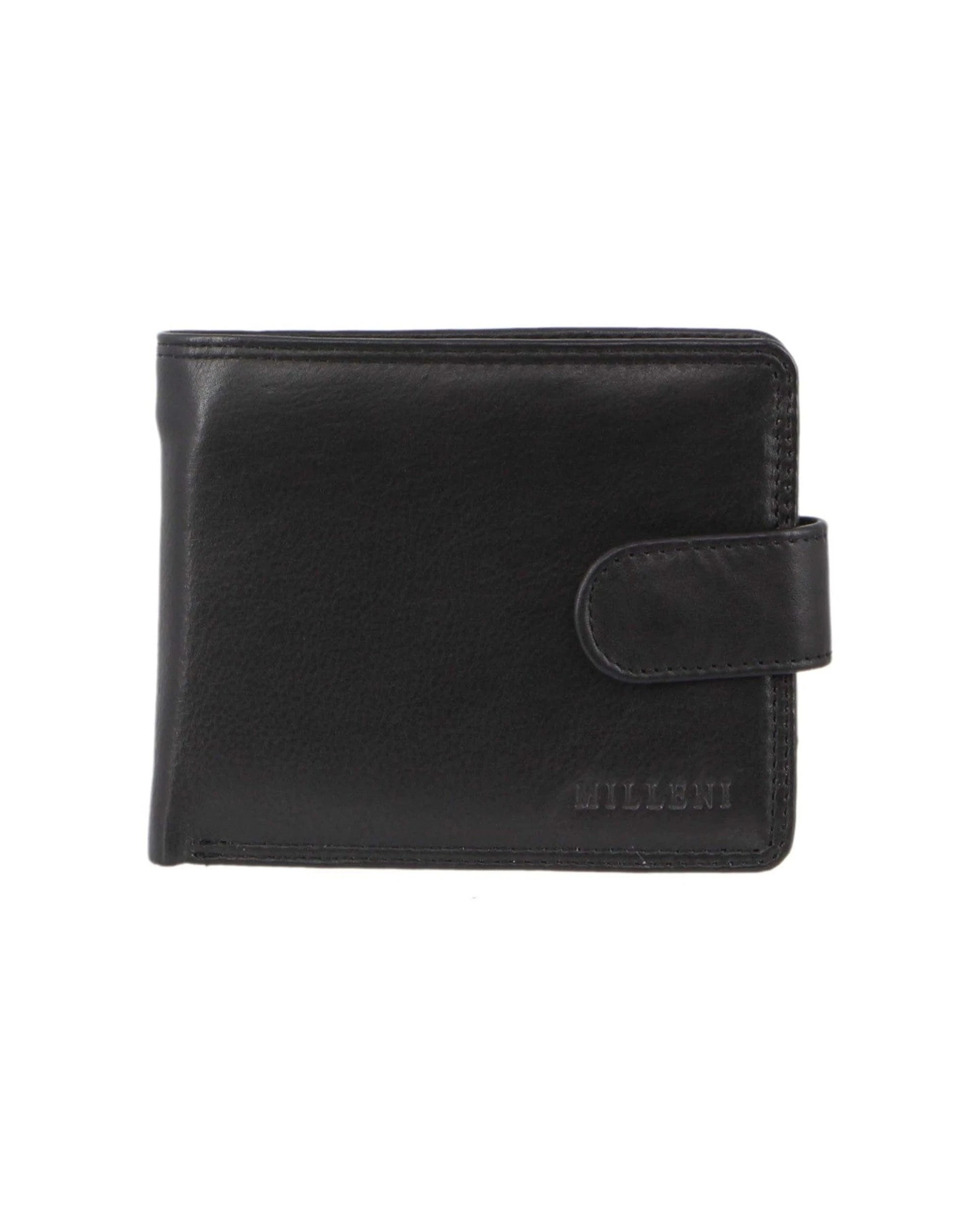 1 Milleni Men's Leather Tab Cash/Card RFID Protected Wallet 11cm - Black, 1 of 1