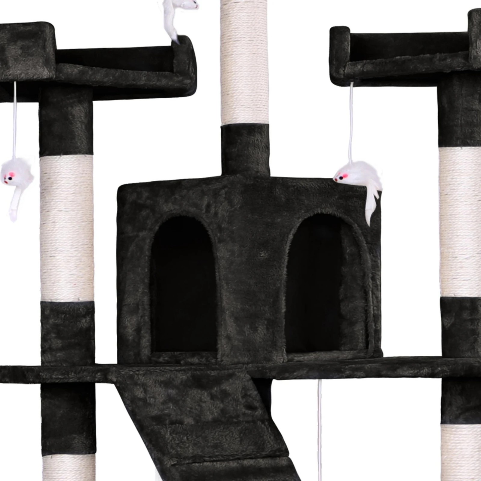 2 Beastie Cat Tree Scratcher Tower Scratching Post Condo House Furniture Wood 180CM - Black, 2 of 6