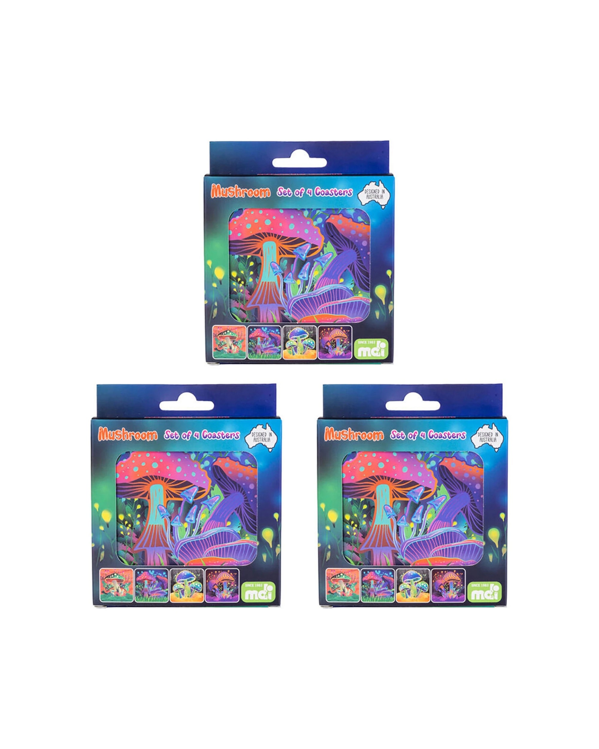 1 MDI 3x 4pc Cork Backed Drink Coasters Set Square Mushroom - Multi, 1 of 4