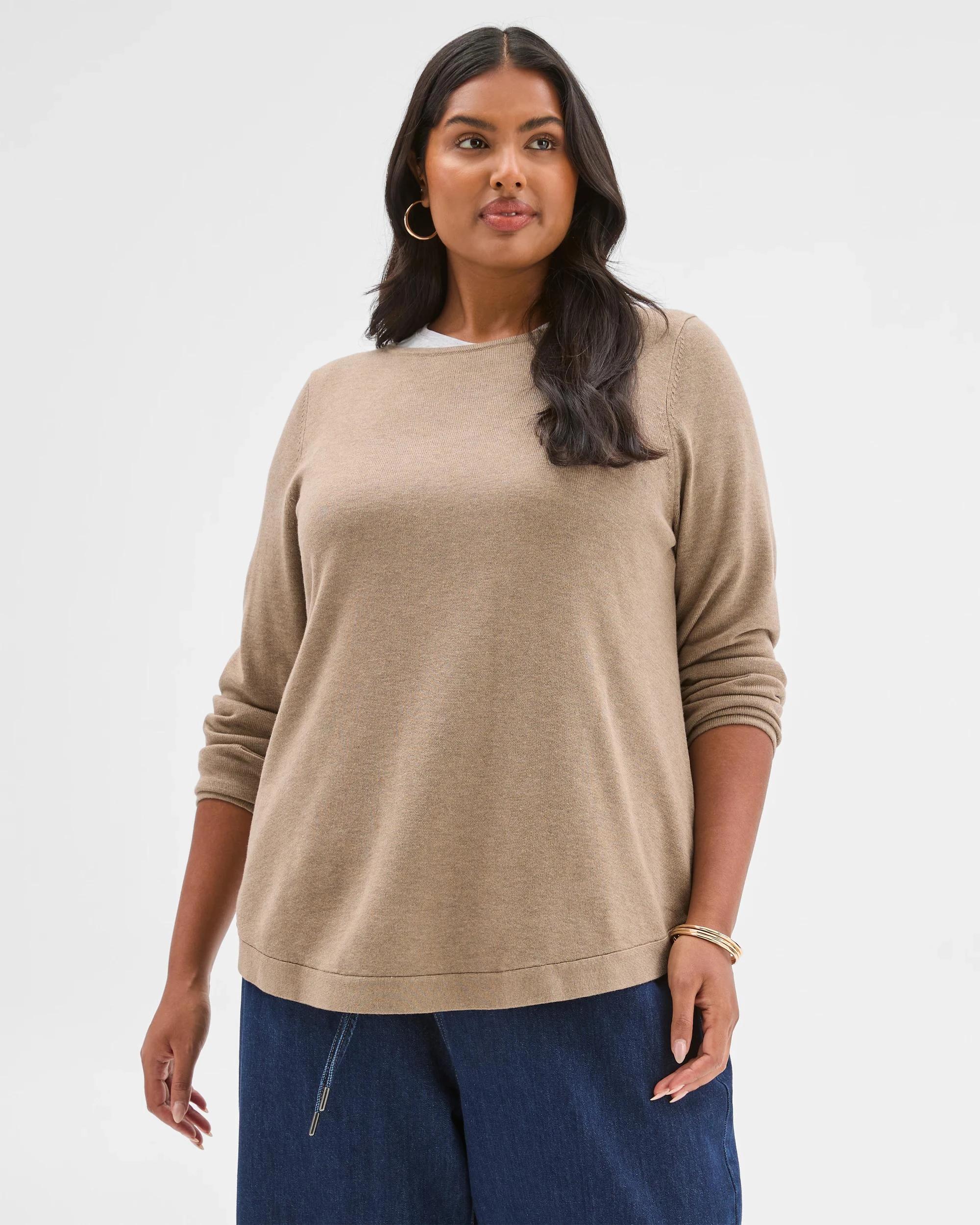 2 Target Curve Plus Size Long Sleeve Curve Hem Rib Jumper DARK FAWN MARLE, 2 of 7