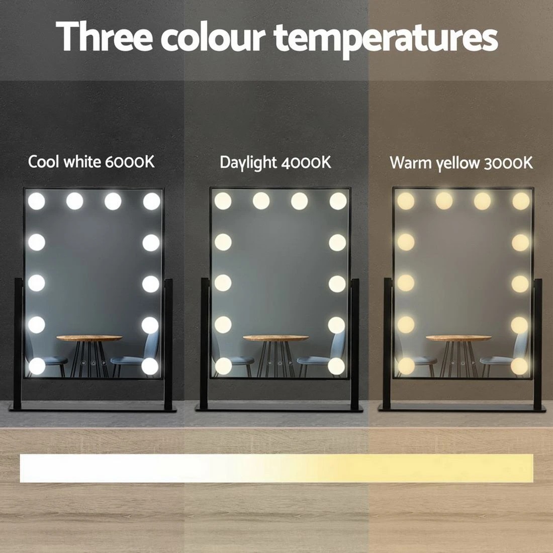 3 Embellir Makeup Mirror 30x48cm Hollywood Vanity with LED Light Rotation Tabletop - Multi, 3 of 7