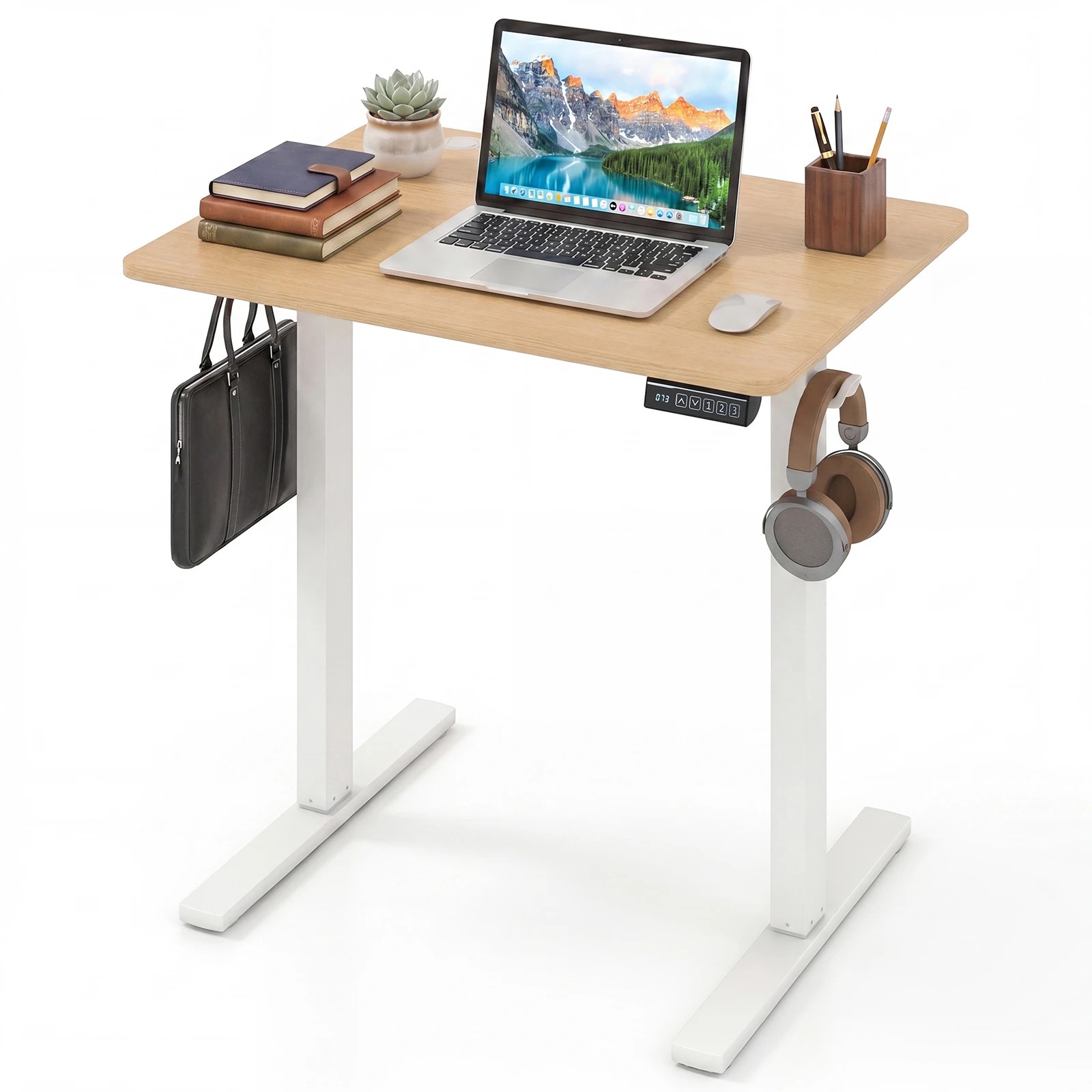 4 Costway Compact Electric Standing Desk Height Adjustable Computer Desk 80 x 60cm - Natural, 4 of 4
