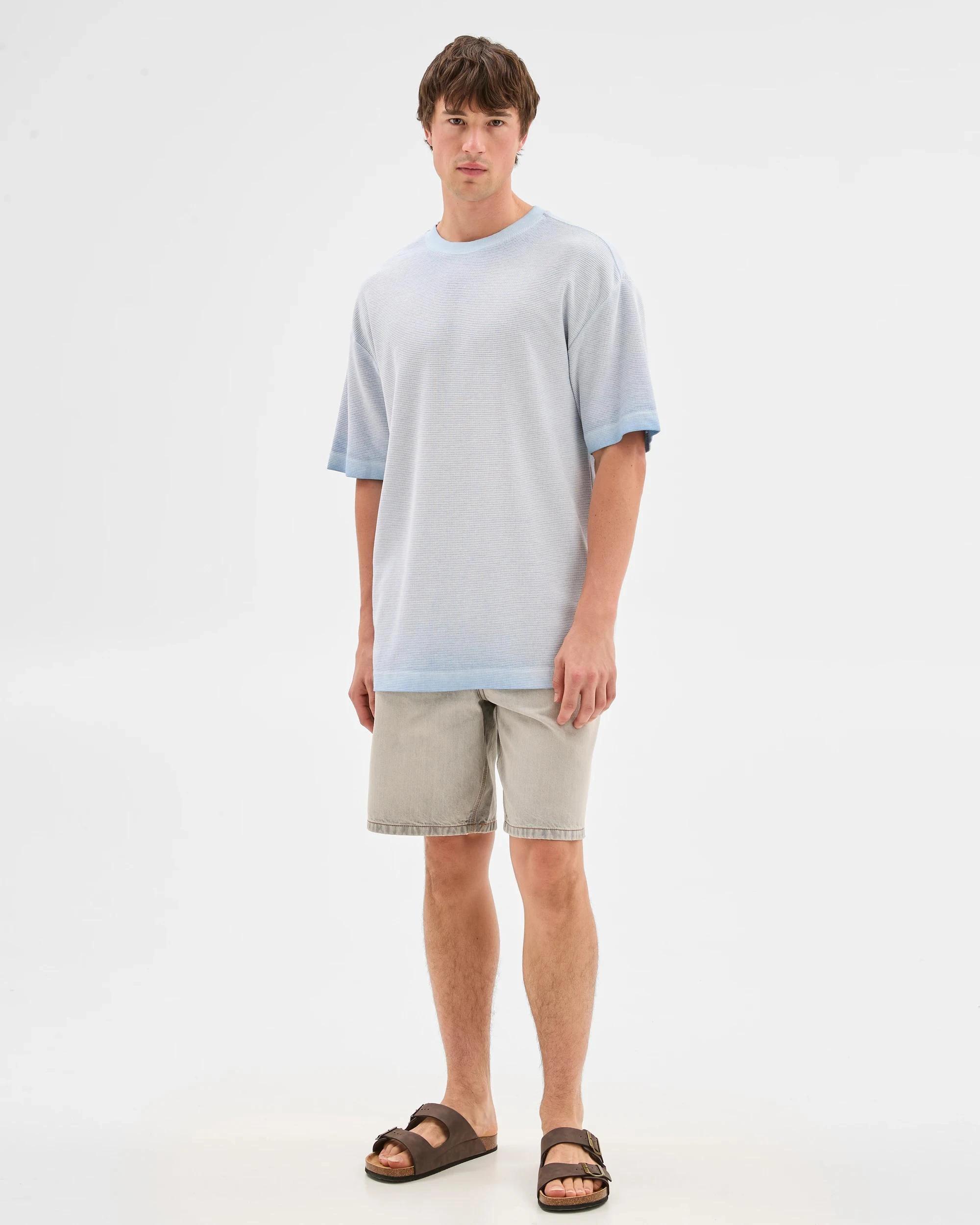 1 Commons Australian Cotton Blend Waffle T-Shirt BLUE FOG, 1 of 7