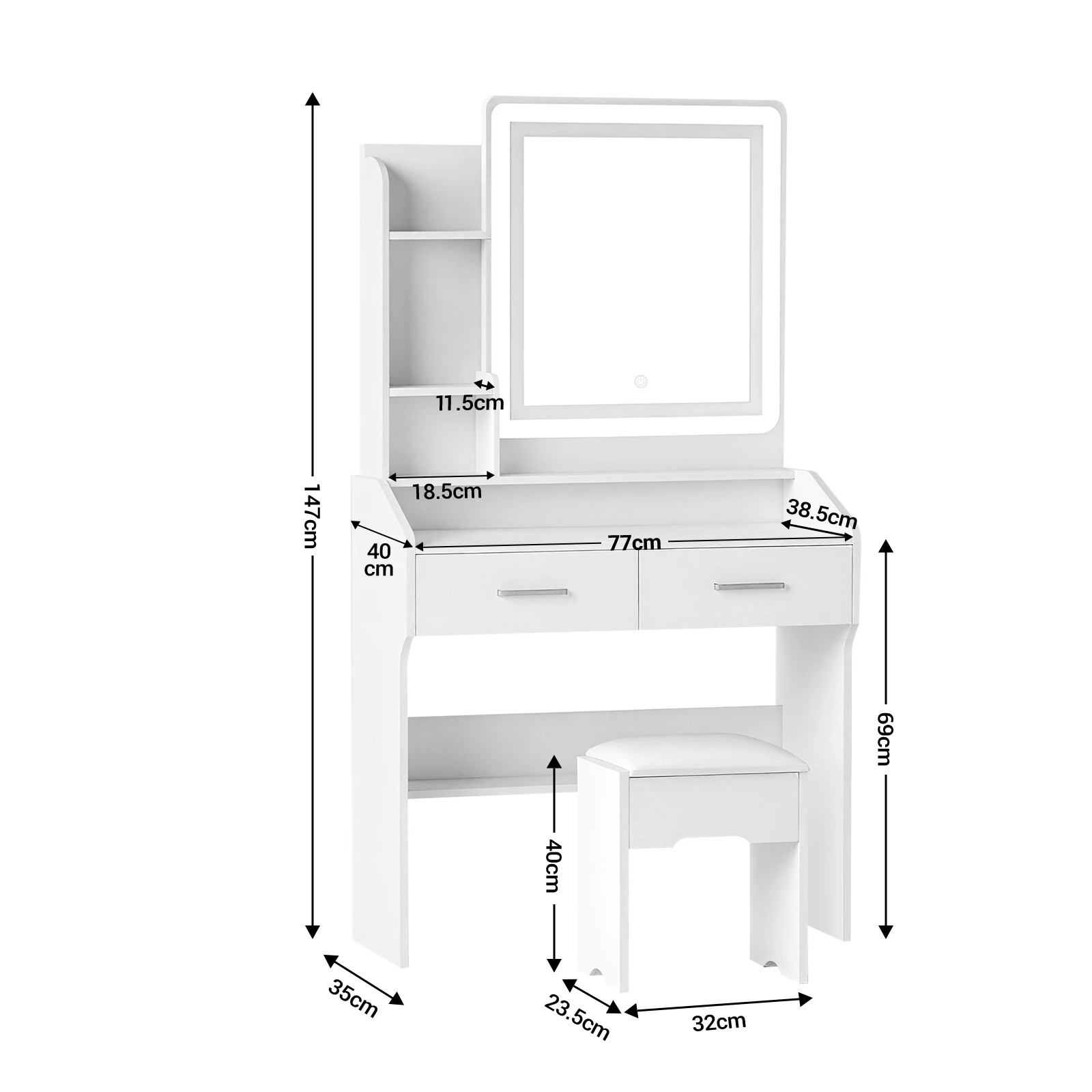 4 Ausway Dressing Table Set Makeup Dresser Vanity Mirror 2 Storage Drawers, 4 of 6