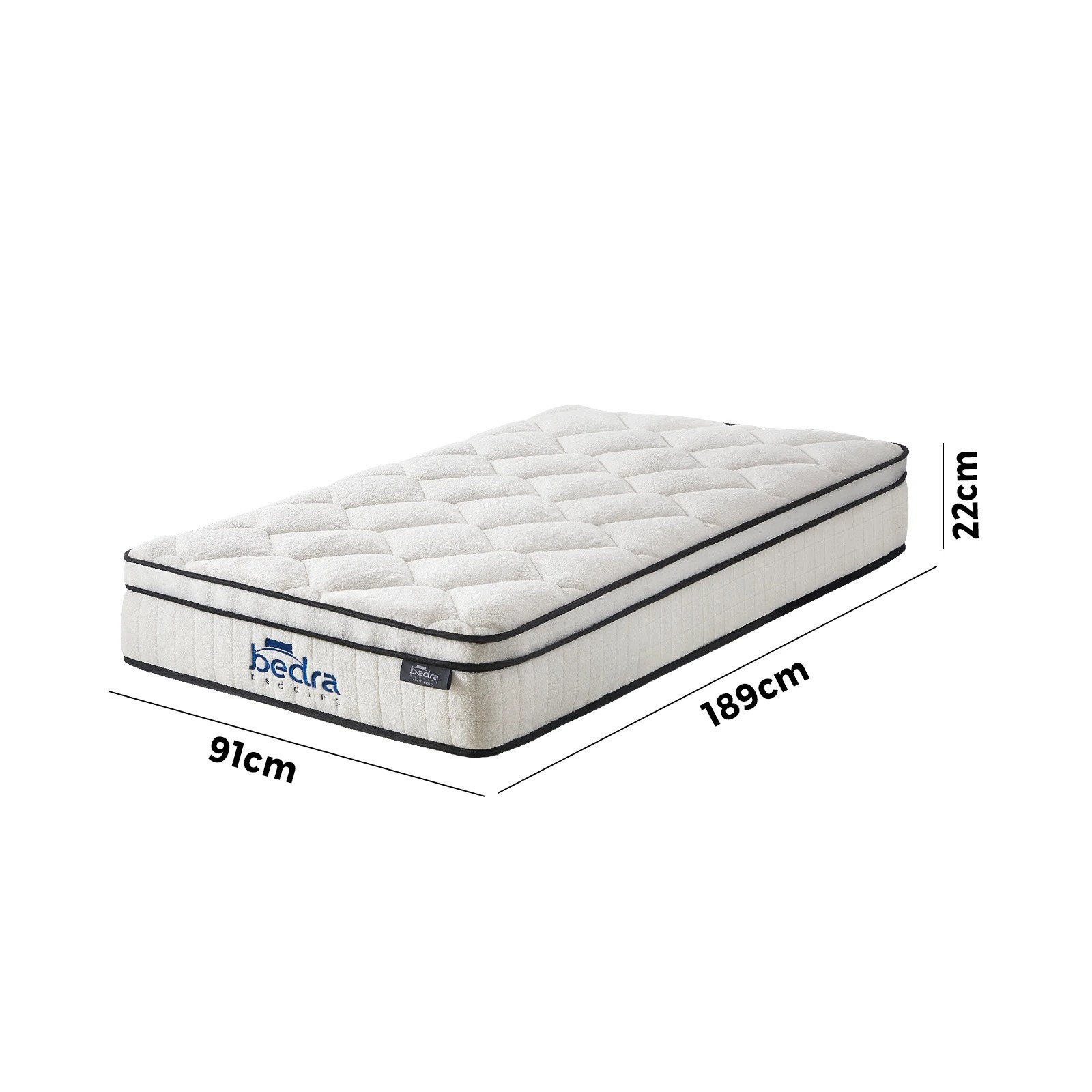 4 Bedra Bedding Mattress Luxury Boucle Fabric Euro Top Pocket Spring Bed 22cm Single
 - White, 4 of 10