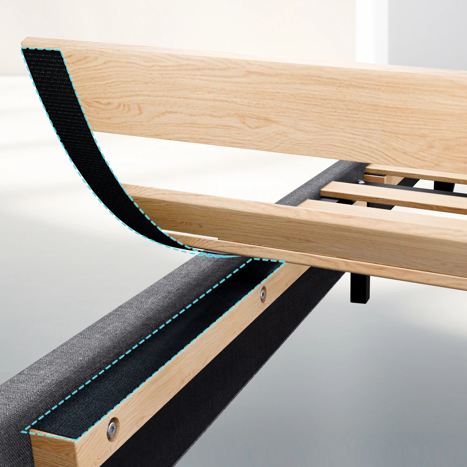 8 Alfordson Bed Frame Queen Size Upholstered Platform Fabric Harlene - Grey, 8 of 10