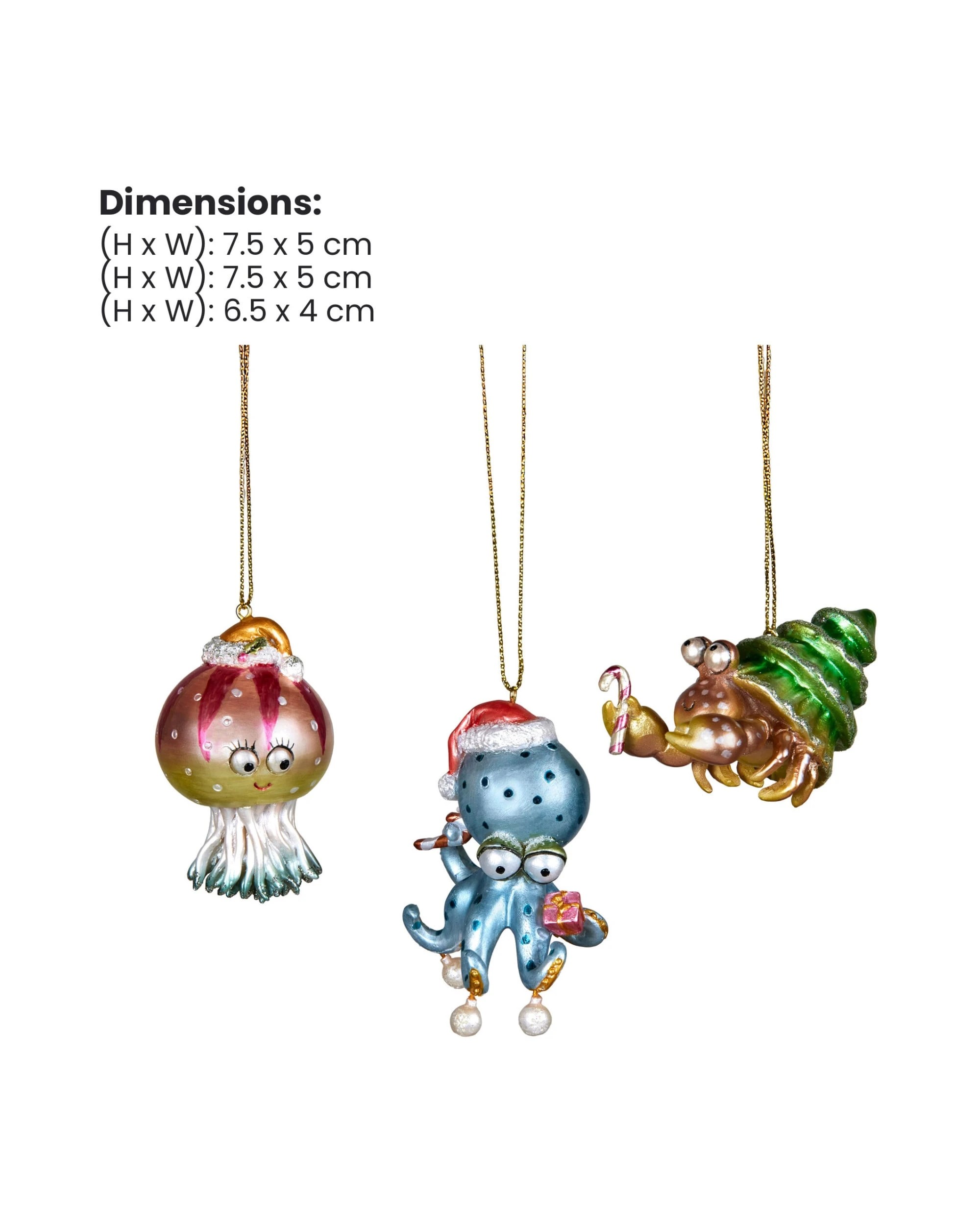2 Christabelle Set of 3 Sea Animal Christmas Ornaments, Resin, 6.5-7.5 cm - Multi, 2 of 5