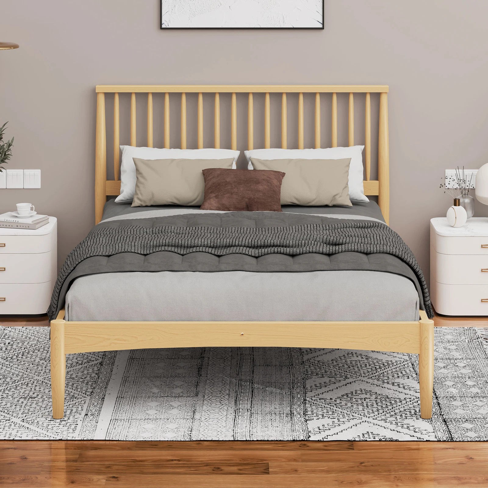 3 Alfordson Bed Frame Wooden King Size Timber Base Foundation Caelus - Natural, 3 of 10
