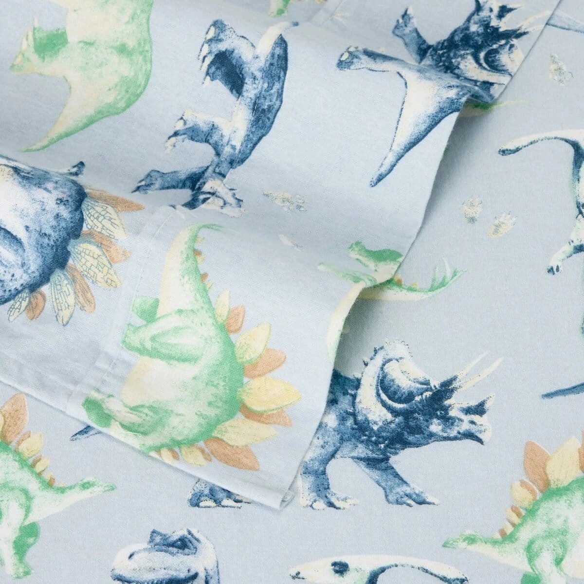 4 Dinosaur Cotton Flannelette Sheet Set - Single Bed, Green, 4 of 7
