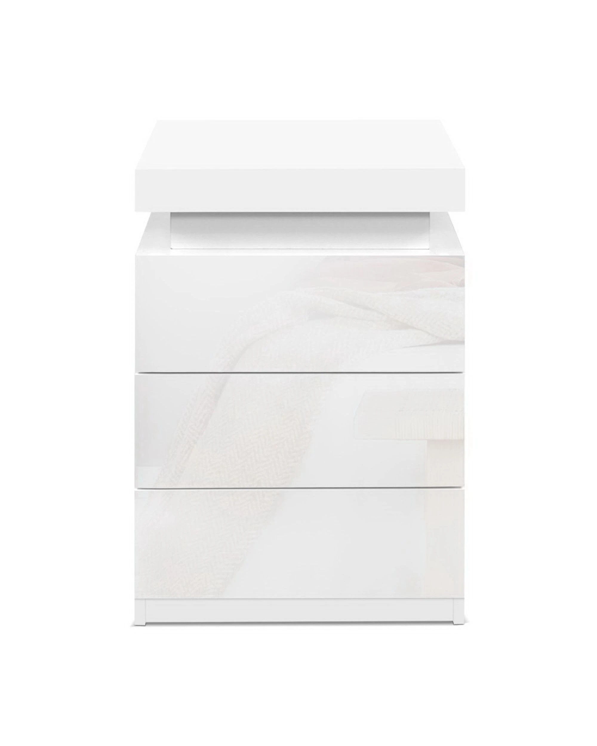 3 Artiss Bedside Table LED 3 Drawers - COLEY - White, 3 of 7