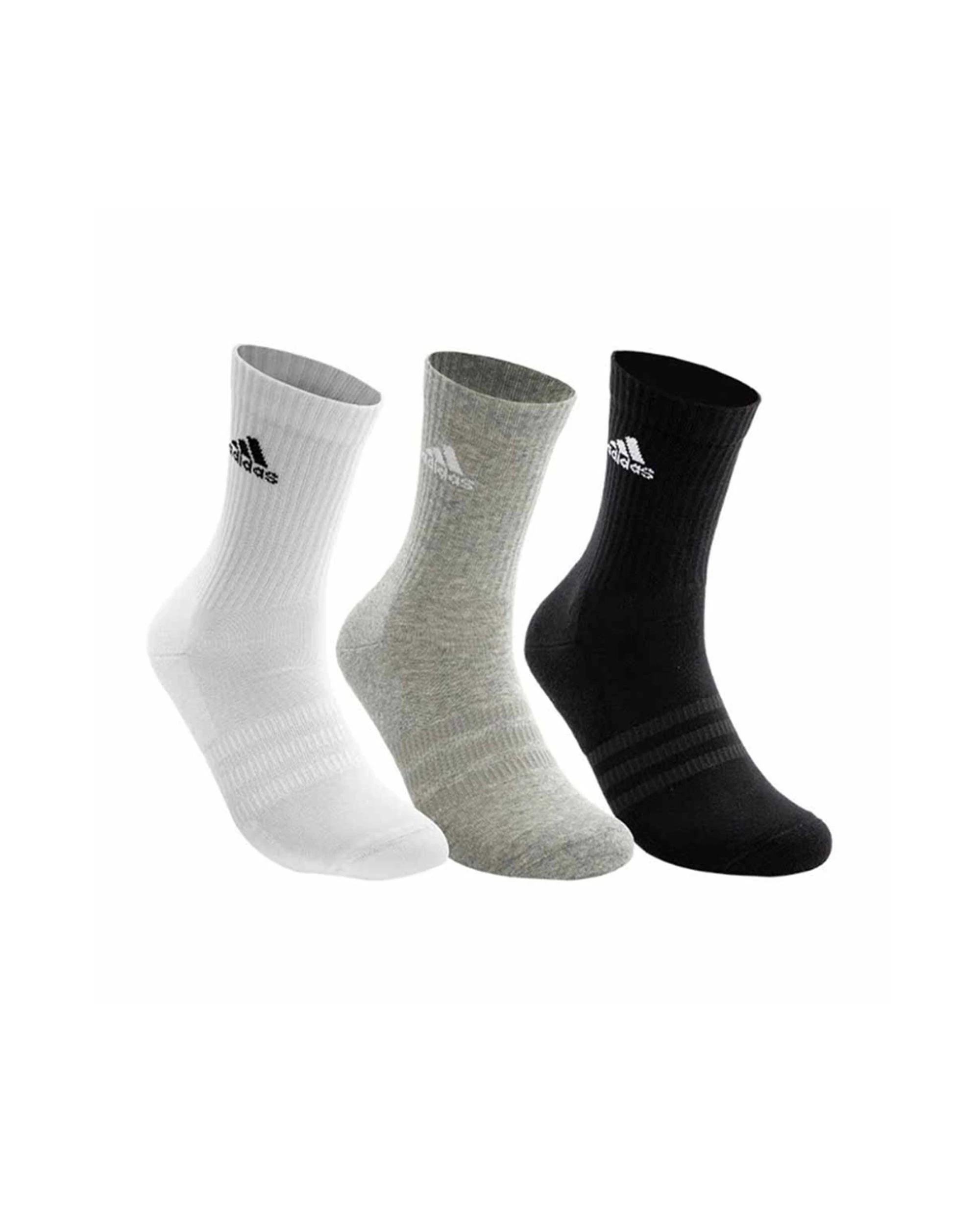 1 Adidas 3 Pack Cushioned Crew Socks Heel Toe Support GREY/WHITE/BLACK, 1 of 1