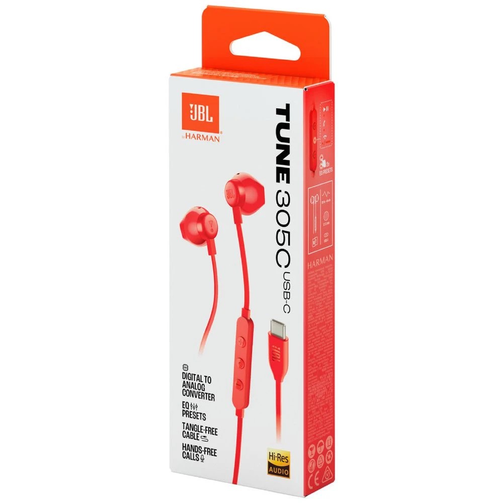 6 JBL Tune T305 USB-C Wired Headphones Red, 6 of 7