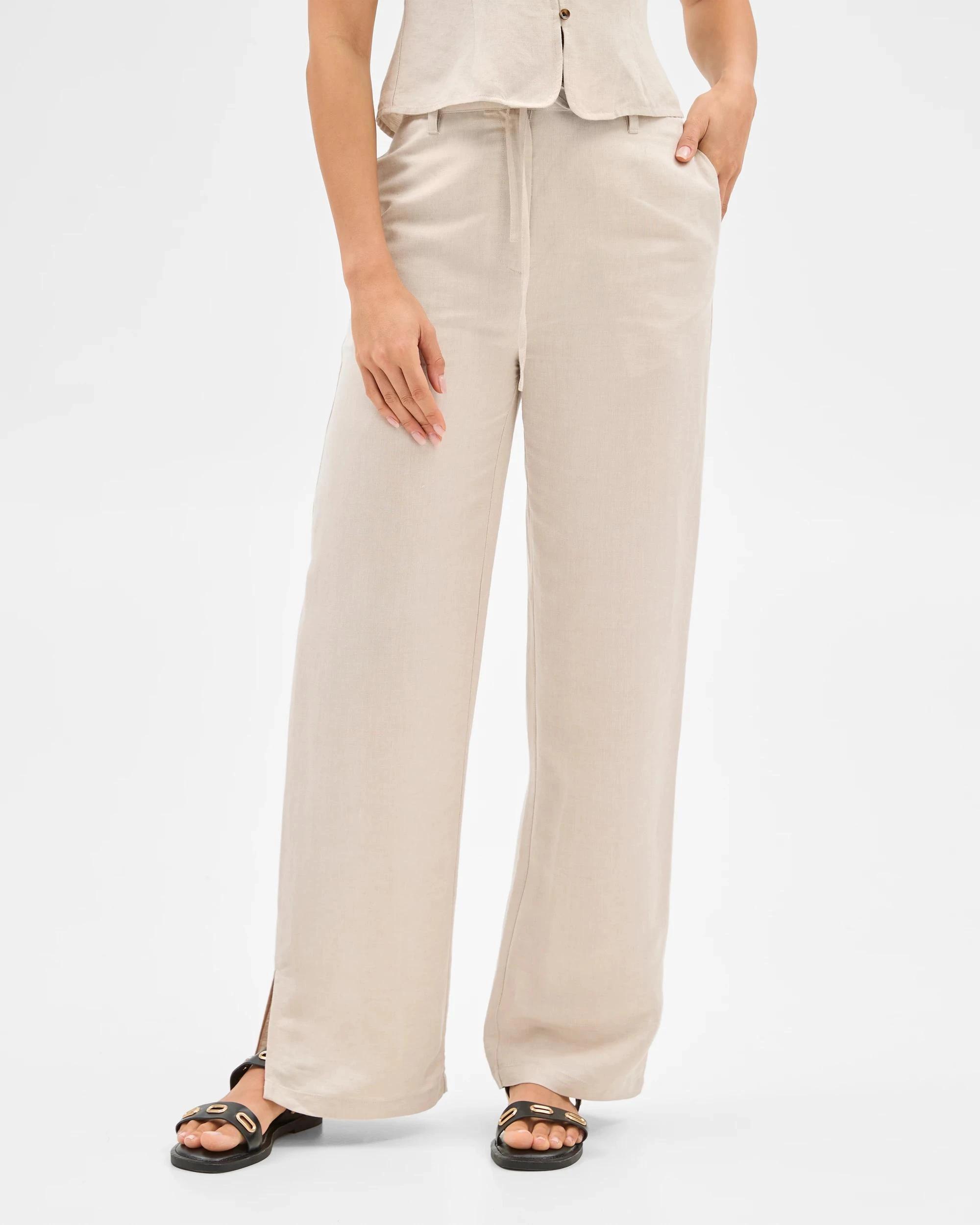 2 European Linen Blend Tie Detail Pants - Lily Loves NATURAL, 2 of 6