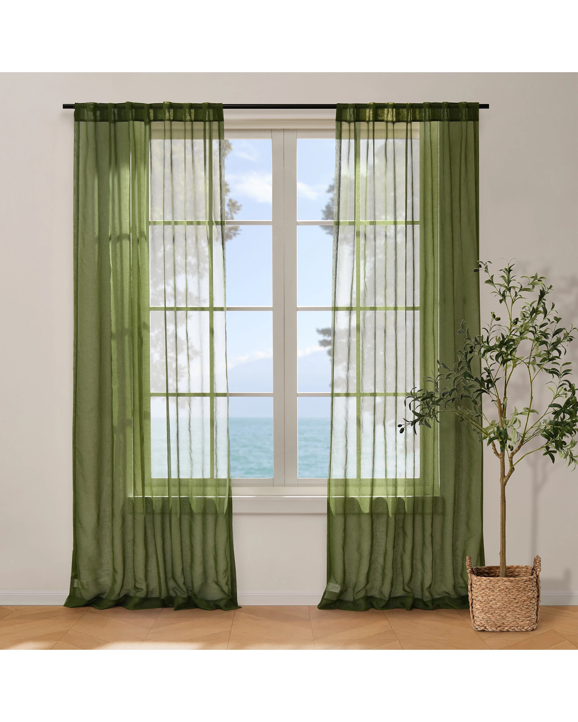 1 Cadence & Co. Kirra Sheer Concealed Tab Top Curtain Twin Pack 90x223cm - Olive, 1 of 4