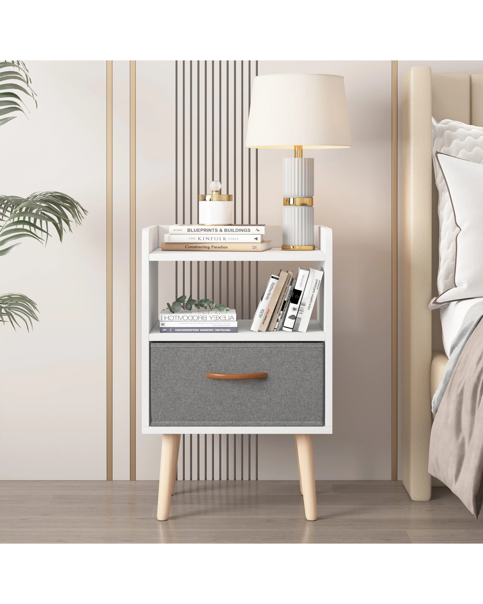 2 Advwin Bedside Table Nightstand with Fabric Drawer Shelf, 2 of 5