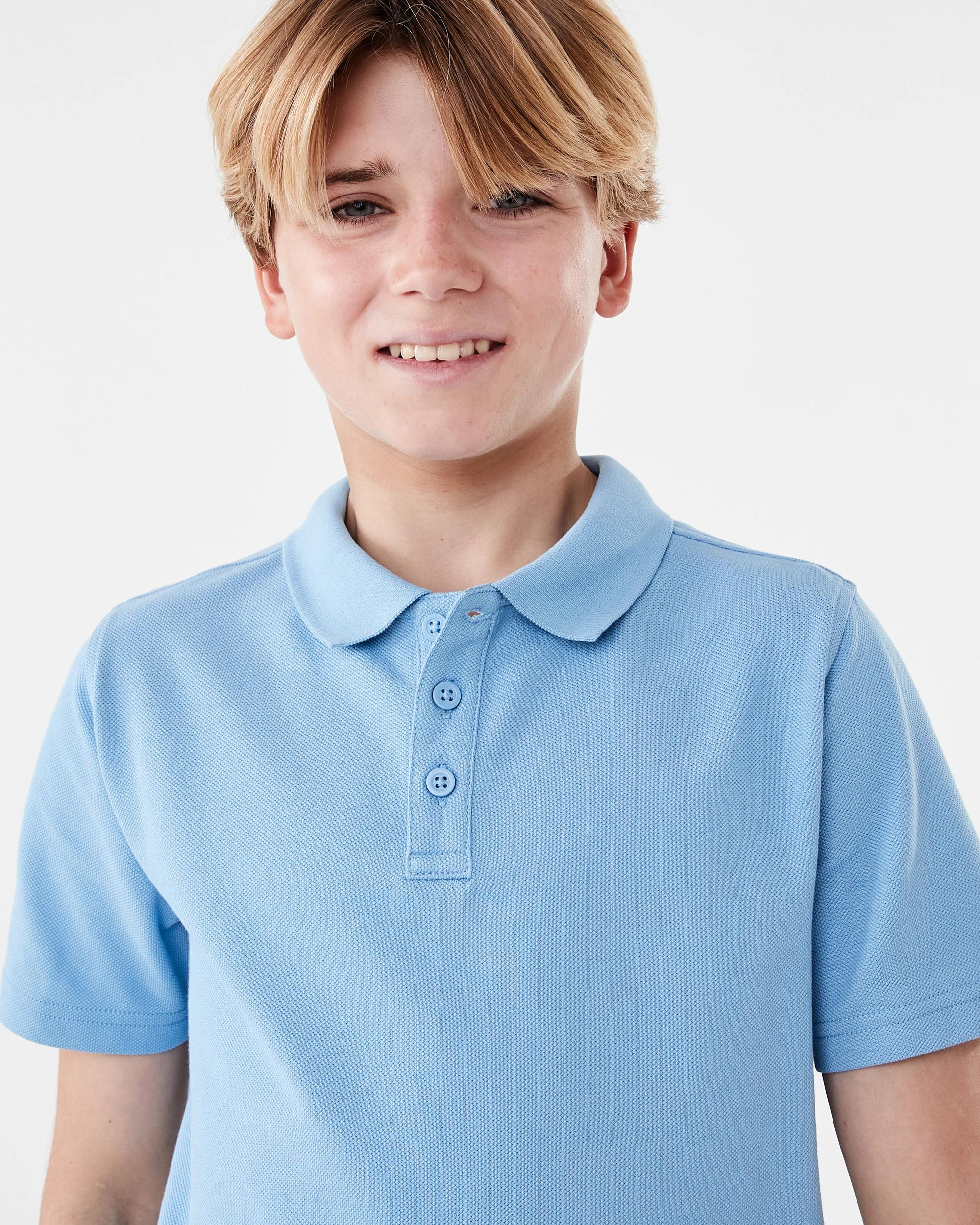 3 School Teflon Cotton Polo T-shirt Mid Blue, 3 of 6