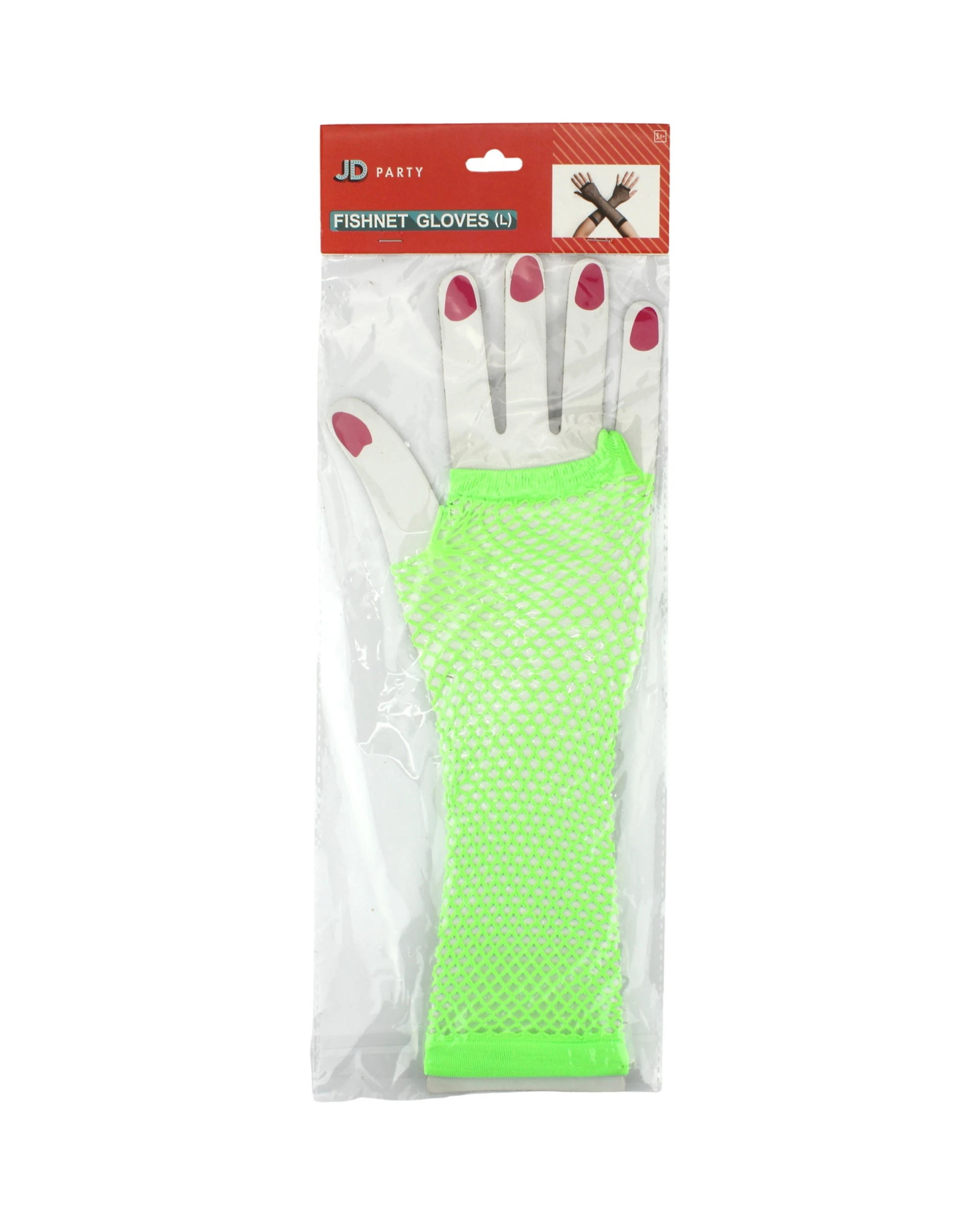 2 Partyrama Neon Fingerless Fishnet Gloves - One Size - Green, 2 of 2